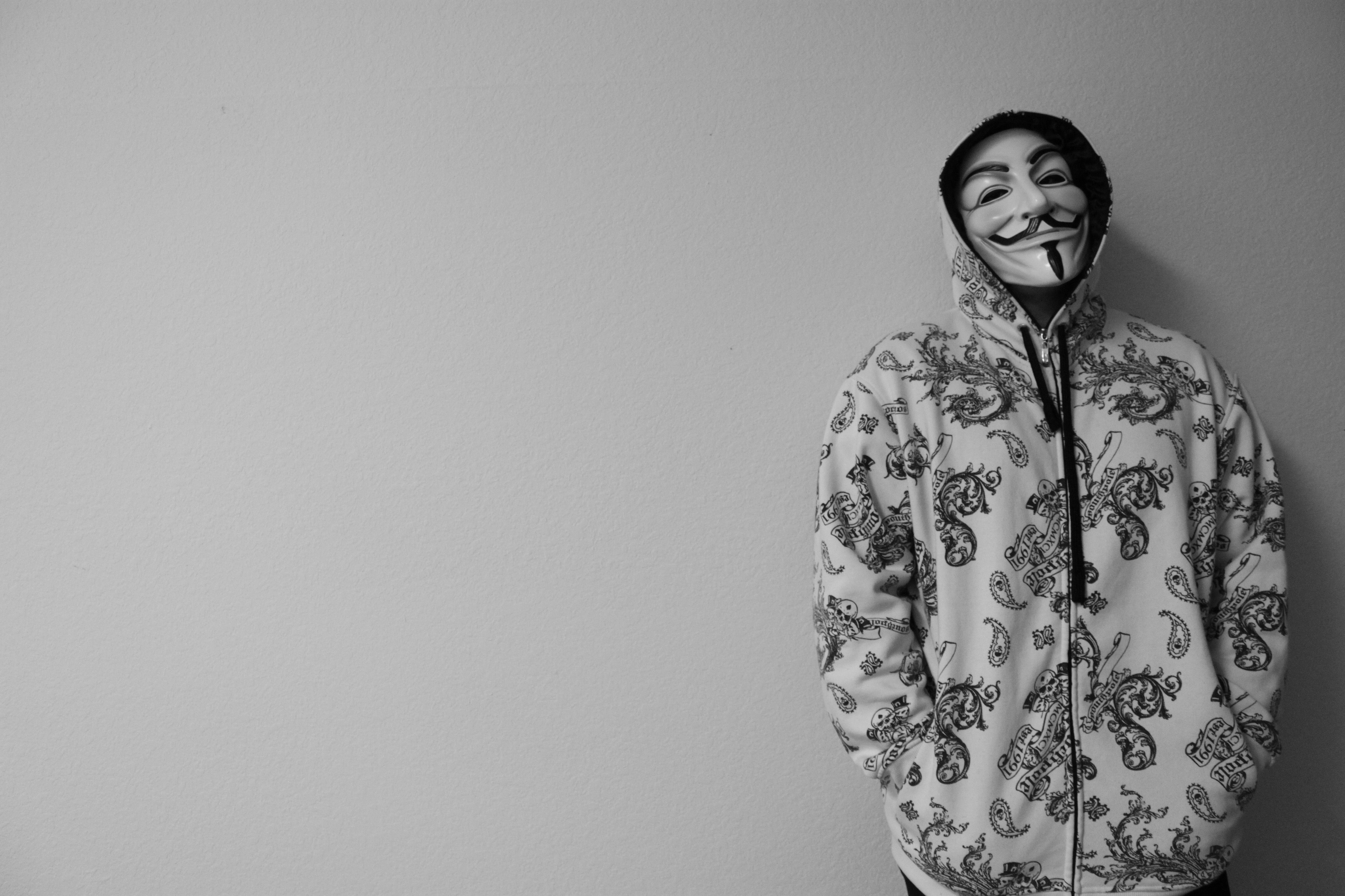 Anonymous, masks, Guy Fawkes, monochrome wallpaper