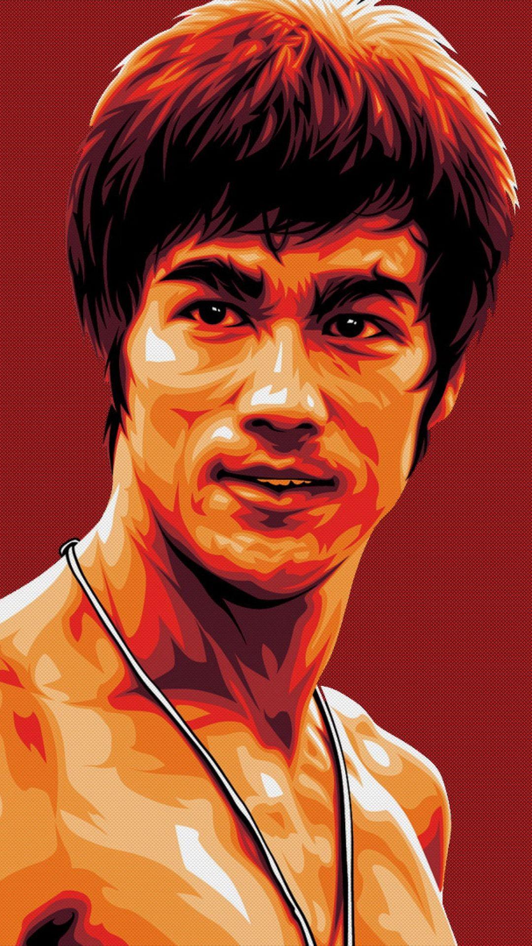 HD Background Bruce Lee Martial Arts Fighter Red Painting Wallpaper
