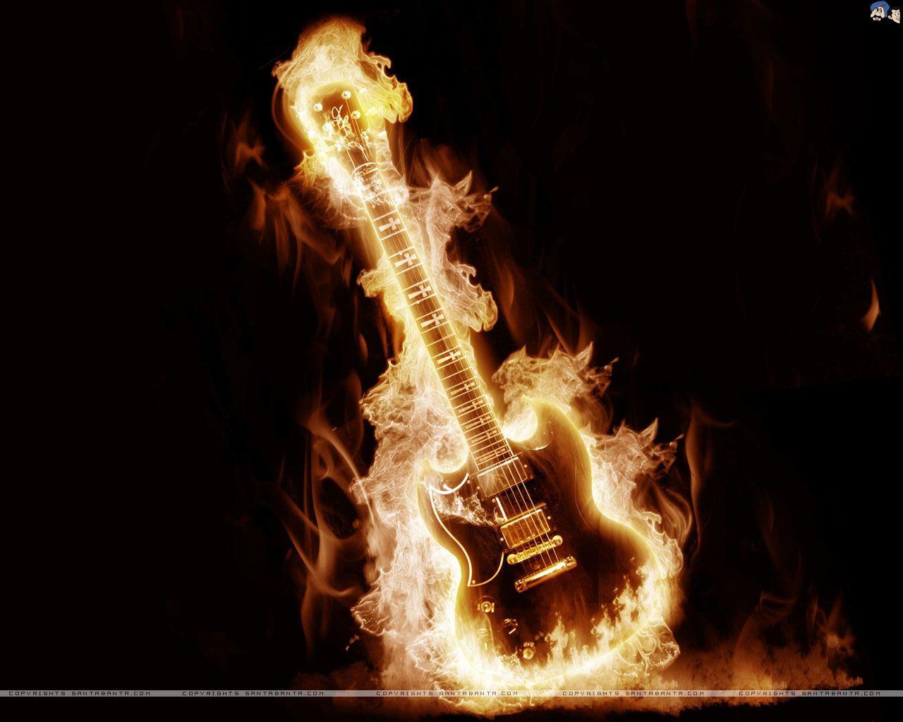 Burn Guitar Musical Instruments Wallpaper. Notes Of Music Desktop