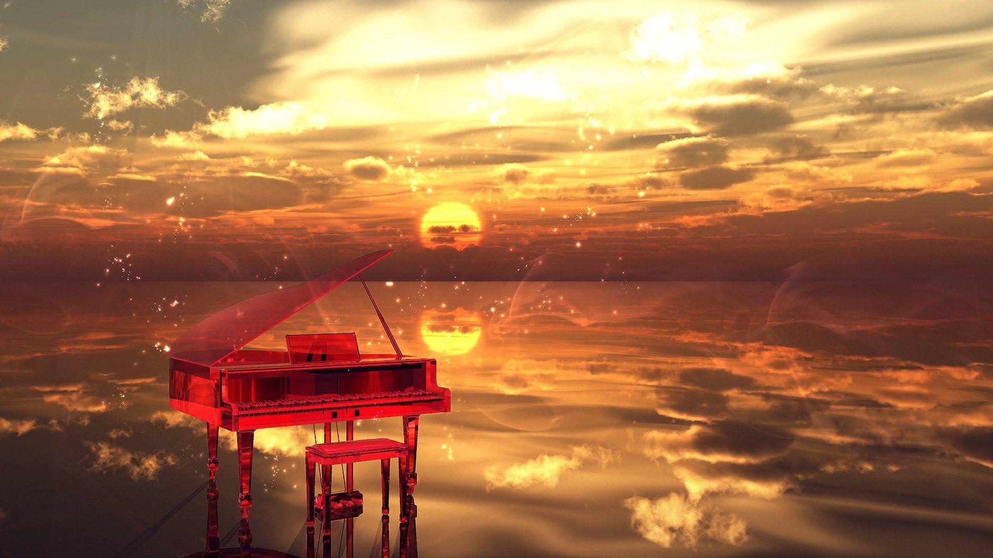 sunset water clouds sparks water musical instruments HD wallpaper