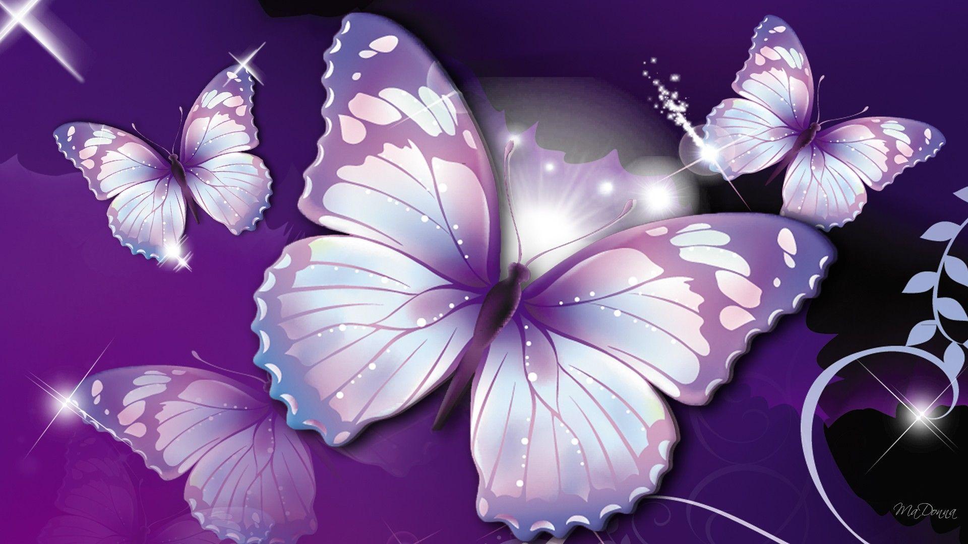 1238) Purple Butterfly Background Wallpaper