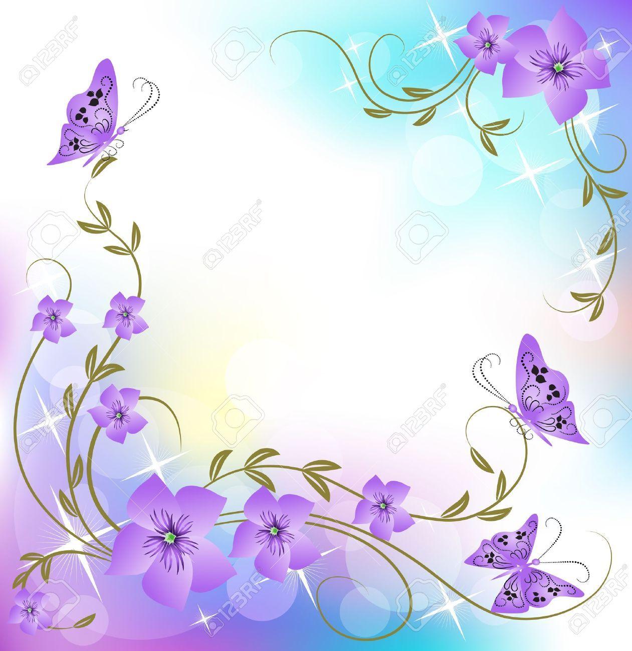 Purple Flower clipart butterfly background and in color