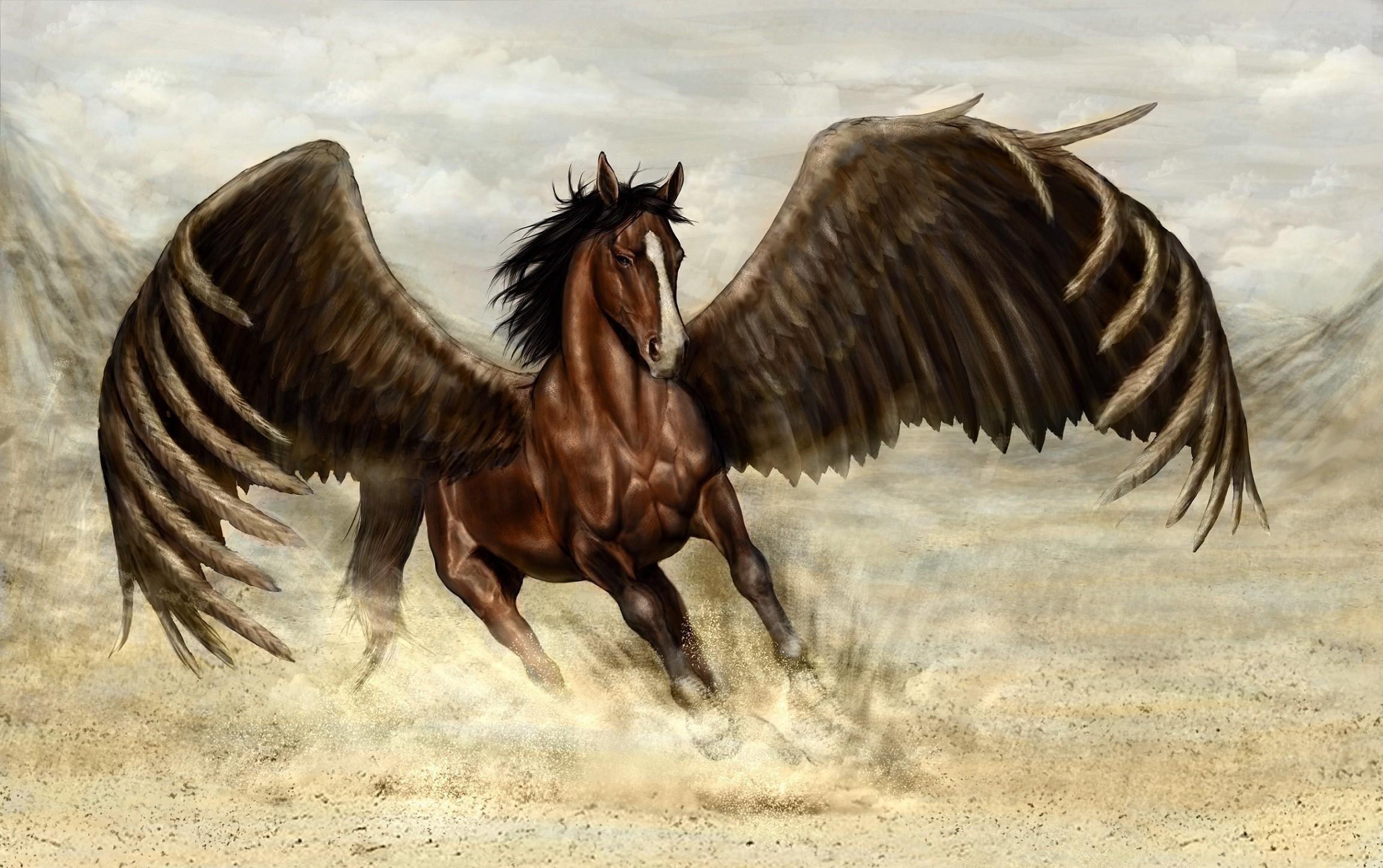 Download wallpaper 2310x1450 pegasus, horse, wings, sand HD background