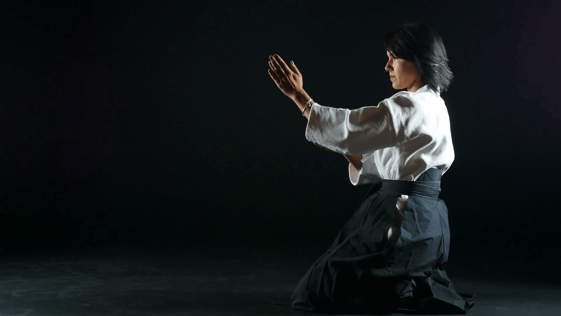 beautiful woman goes in for sports, aikido Stock Video Footage