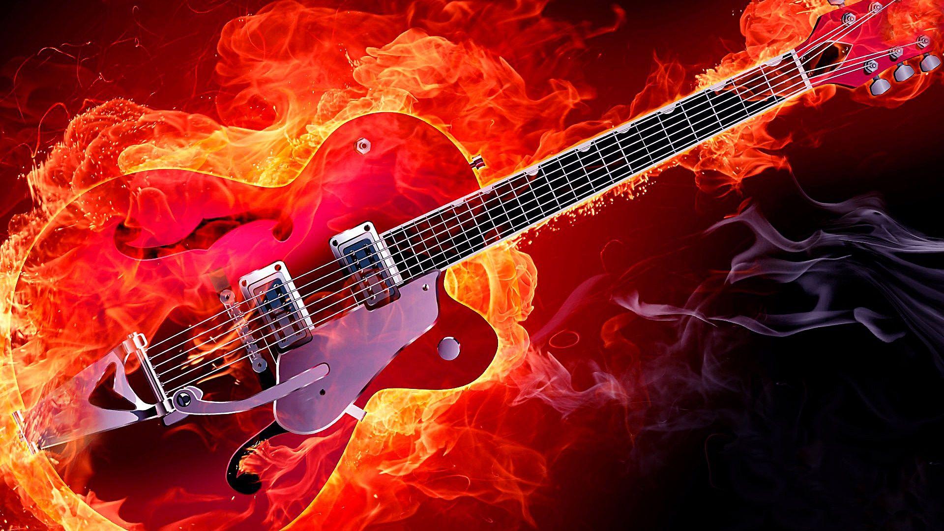 Rockabilly Electric Guitar On Fire Wallpaper. Wallpaper Studio 10