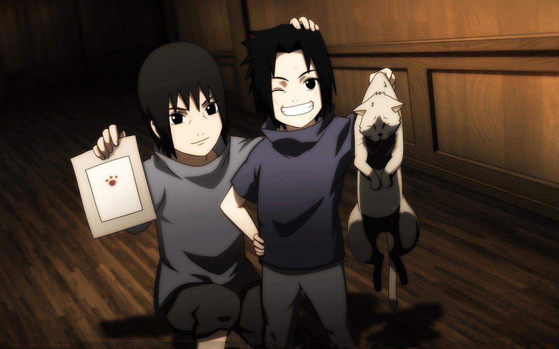 Cats Uchiha Sasuke Naruto: Shippuden Uchiha Itachi anime anime boys paws brothers children wallpaperx1200