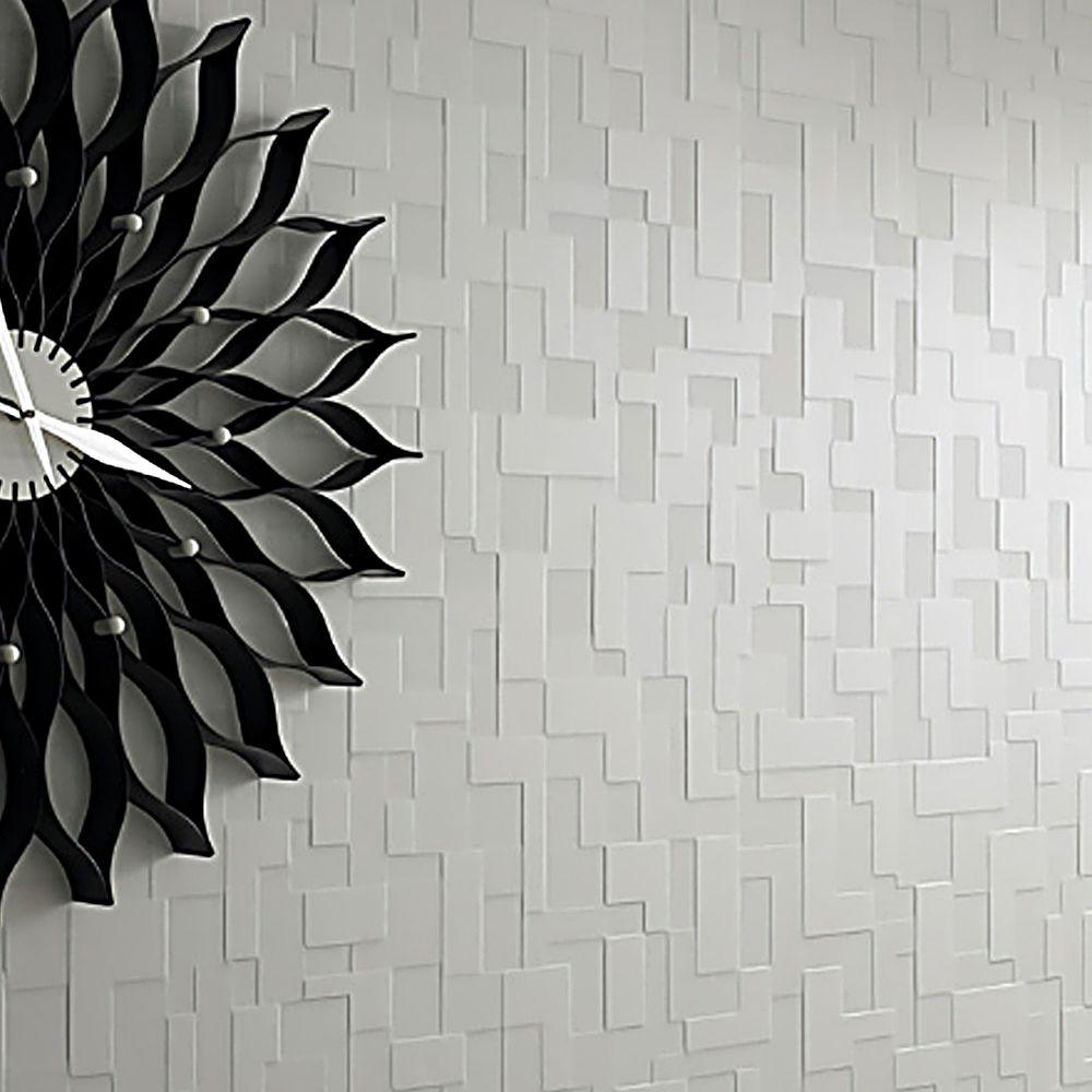 Thick Velvet Nonwoven Embossed Mosaic Tile Wallpaper White Abstract