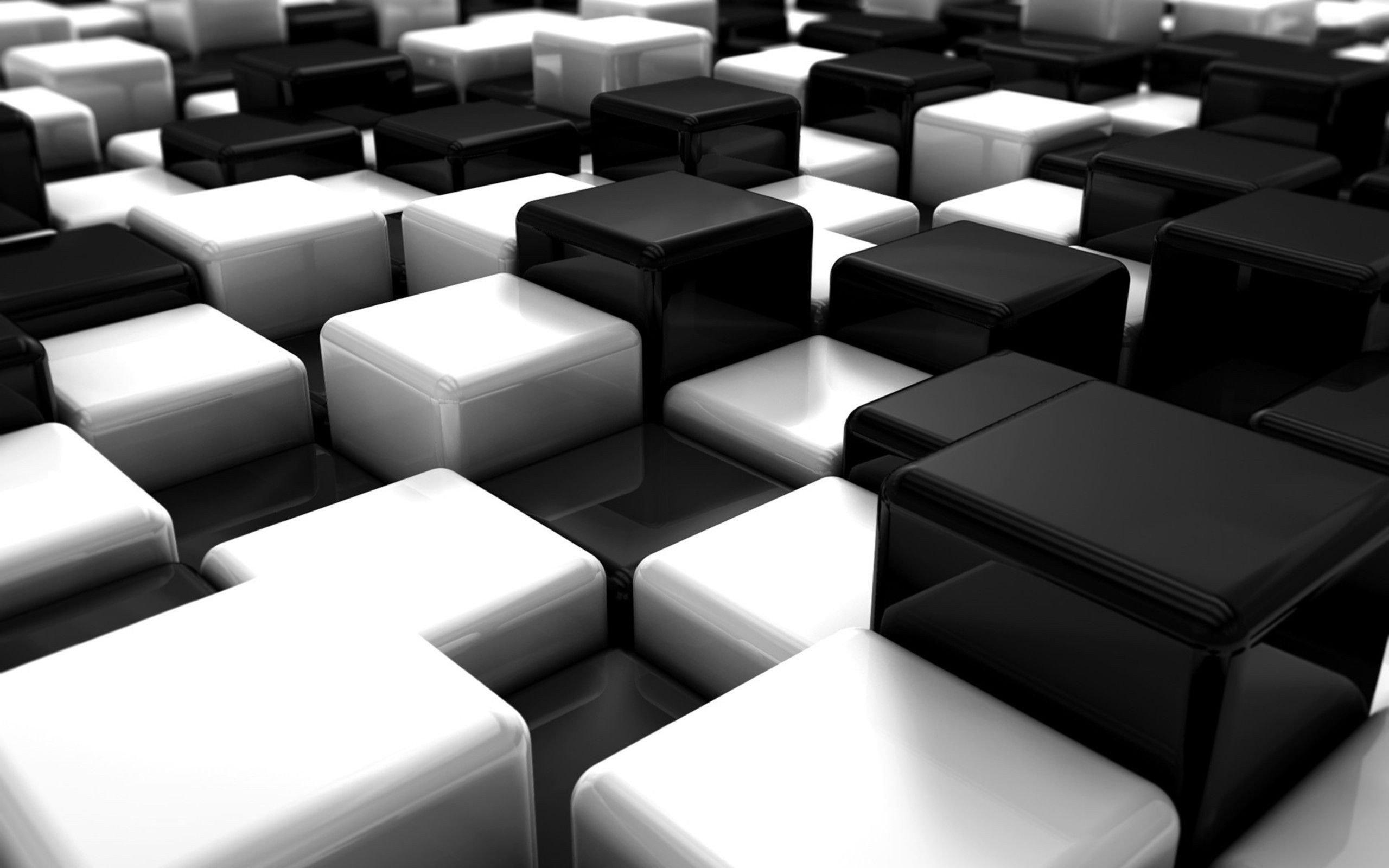 Abstract Black White Blocks Cubes Digital Art Resolution HD desktop