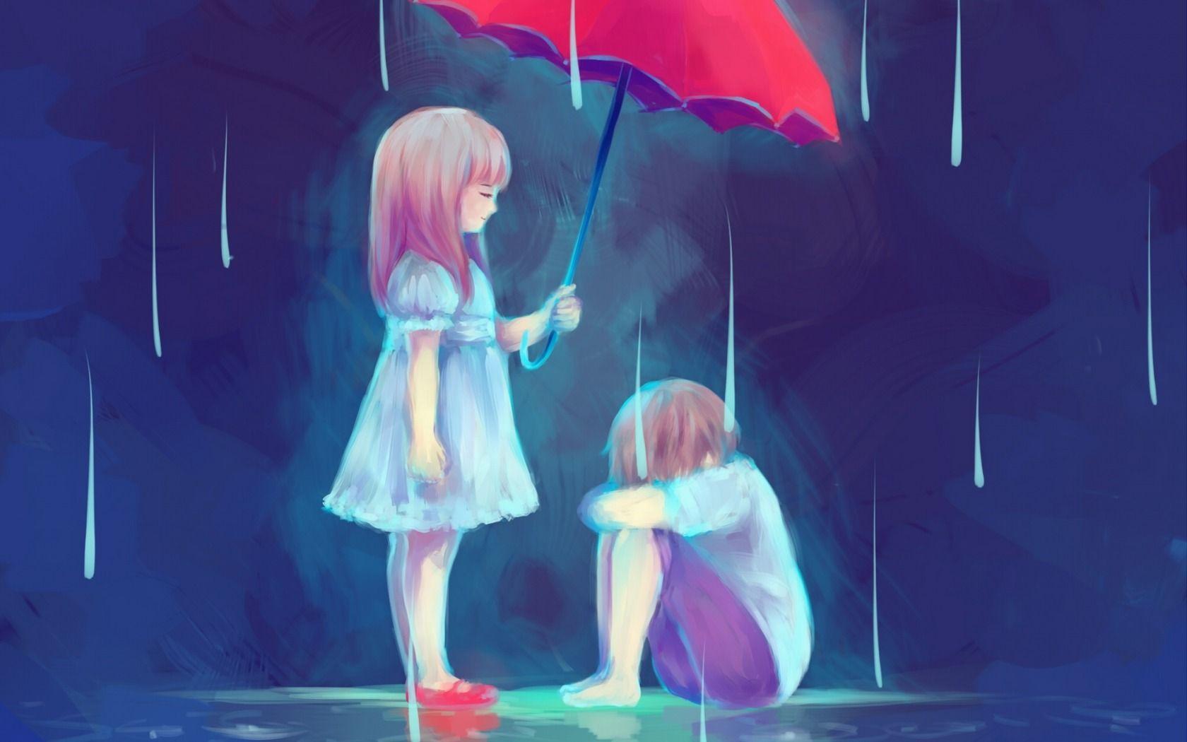 Couple Cartoon  Sad Anime  Rain Background Wallpaper Download  MobCup