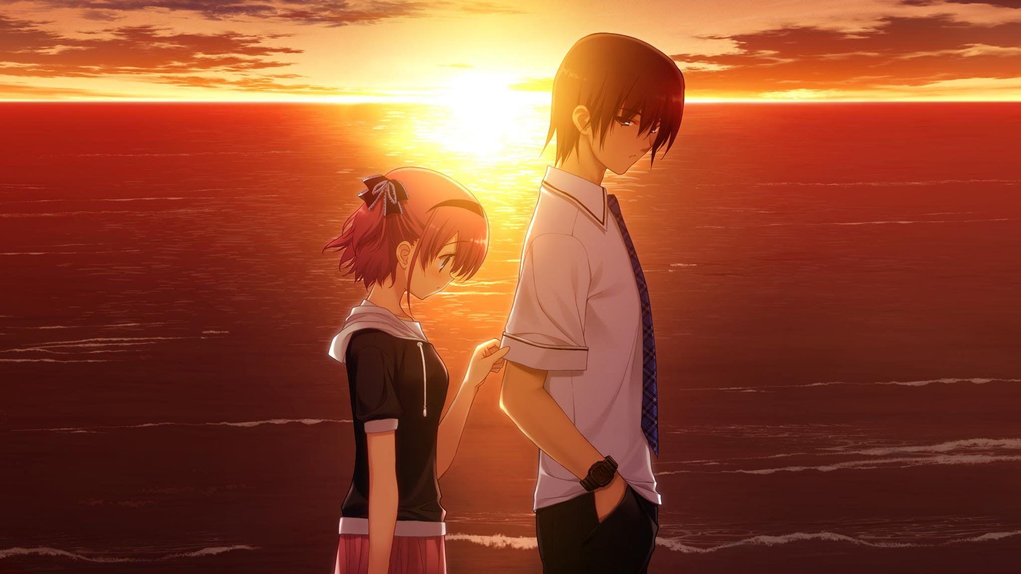 Sad Anime Couple Sunset Image