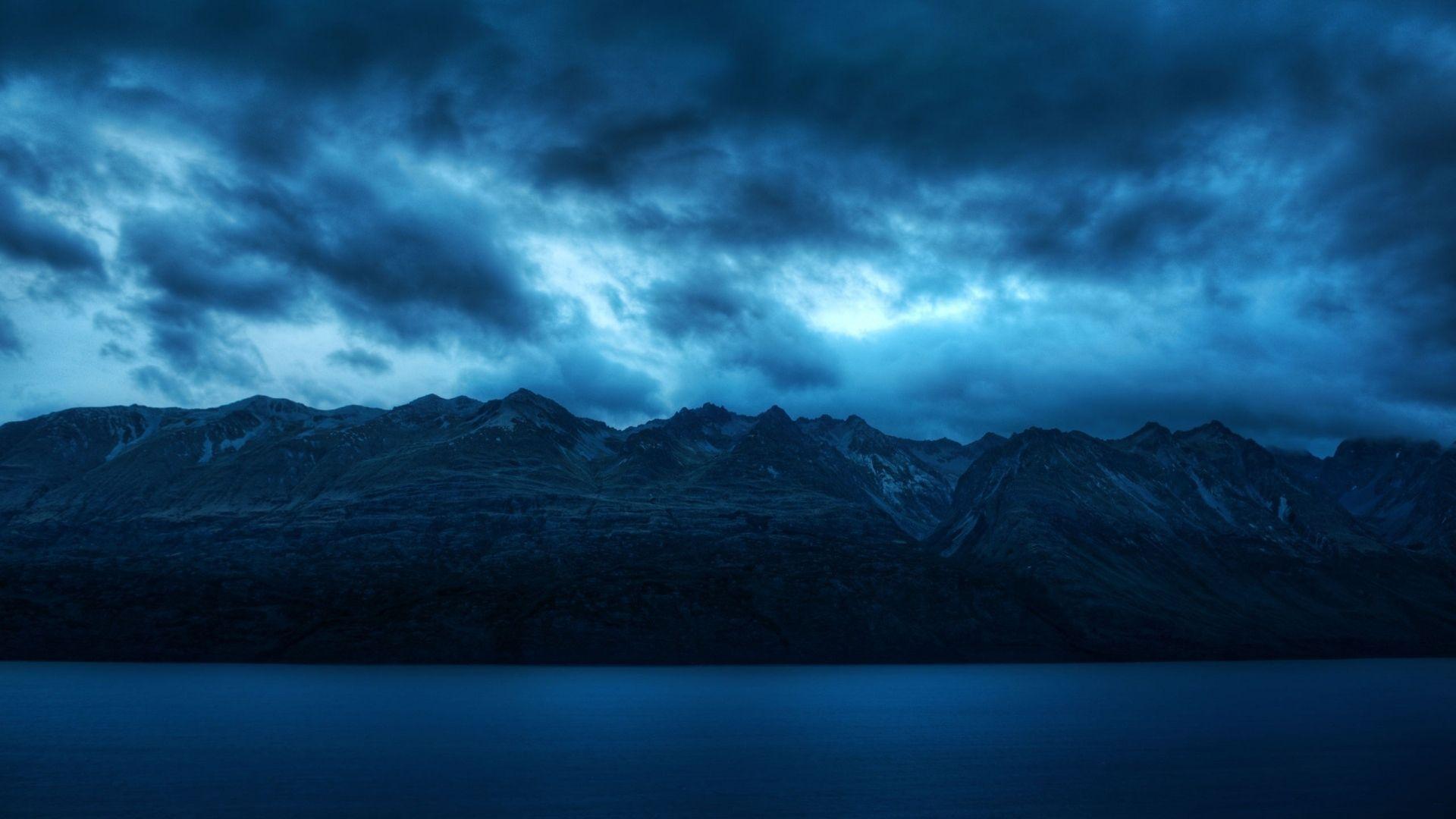 Download Wallpaper 1920x1080 water, blue, mountains, scenery, clouds