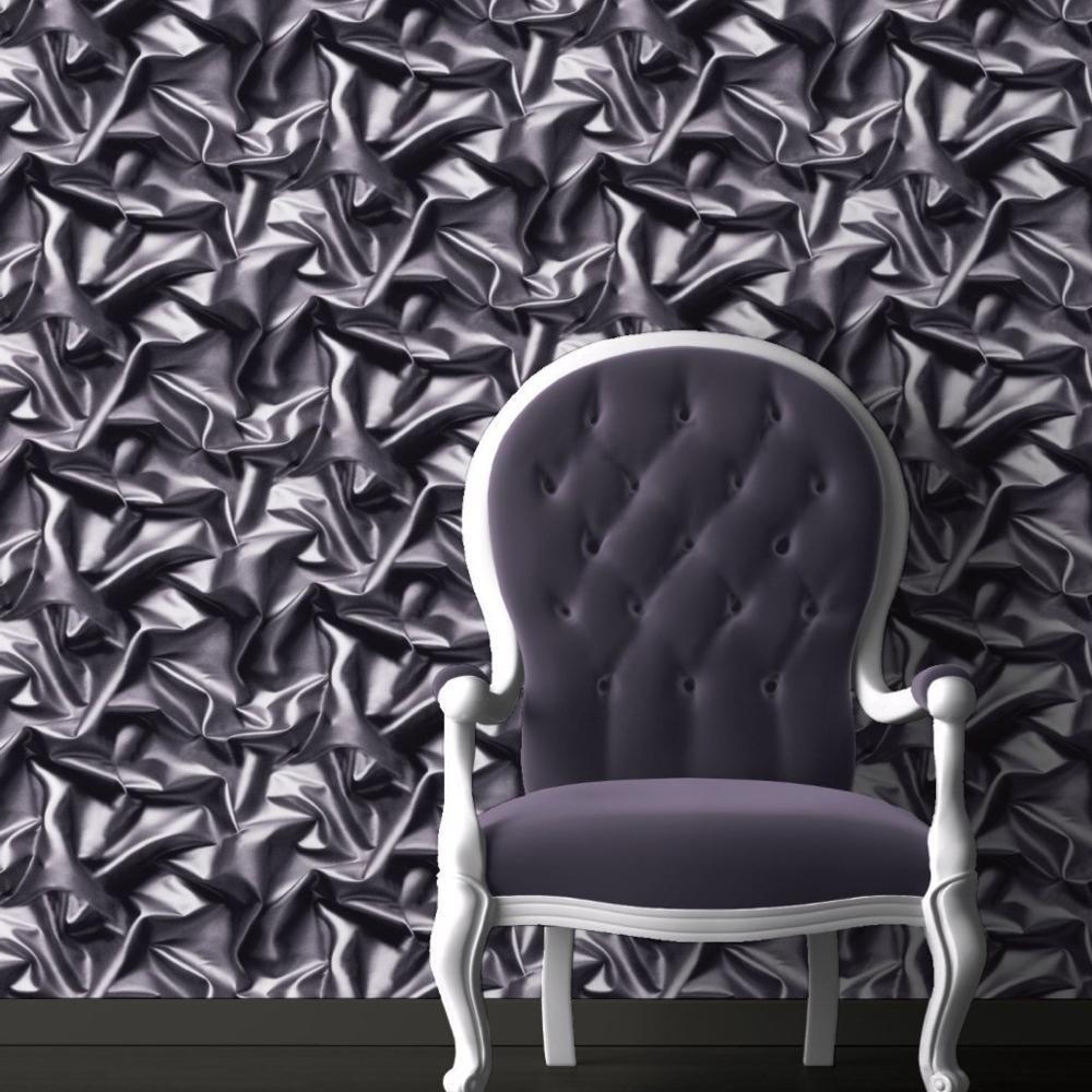 3D effect Velvet Silk Fabric Grey Black Crumpled Crushed Wallpaper