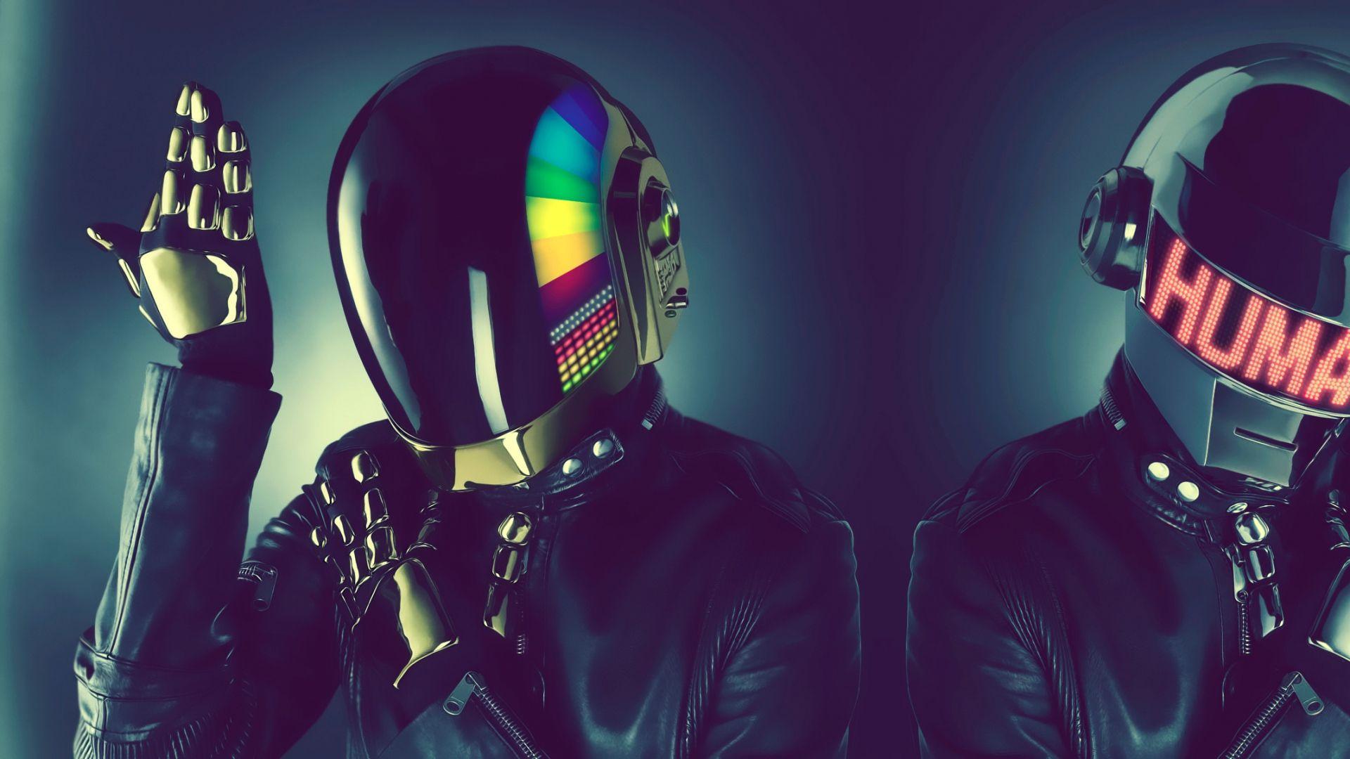 Full HD Wallpaper daft punk helmet futuristic variegated, Desktop