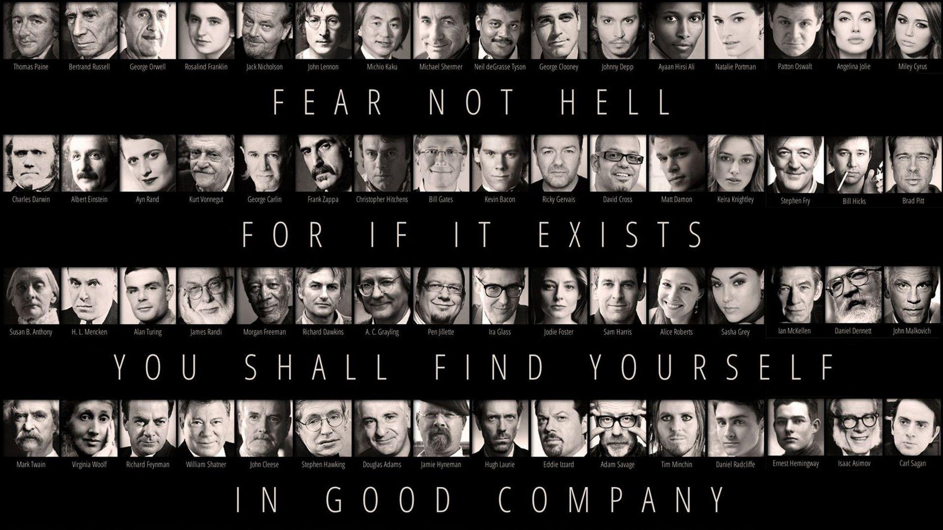 Atheist Hell BW faces people statement quotes dark wallpaper