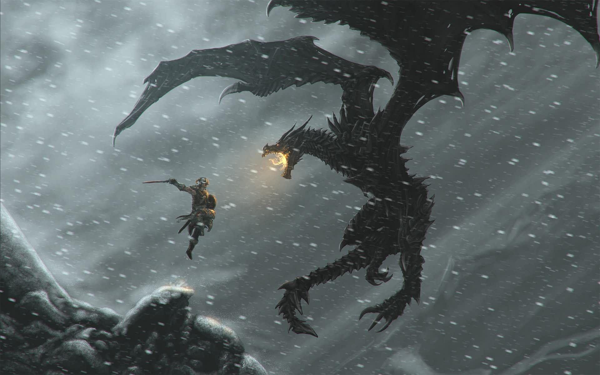 The Elder Scrolls V Skyrim Dragon Fight Desktop Wallpaper