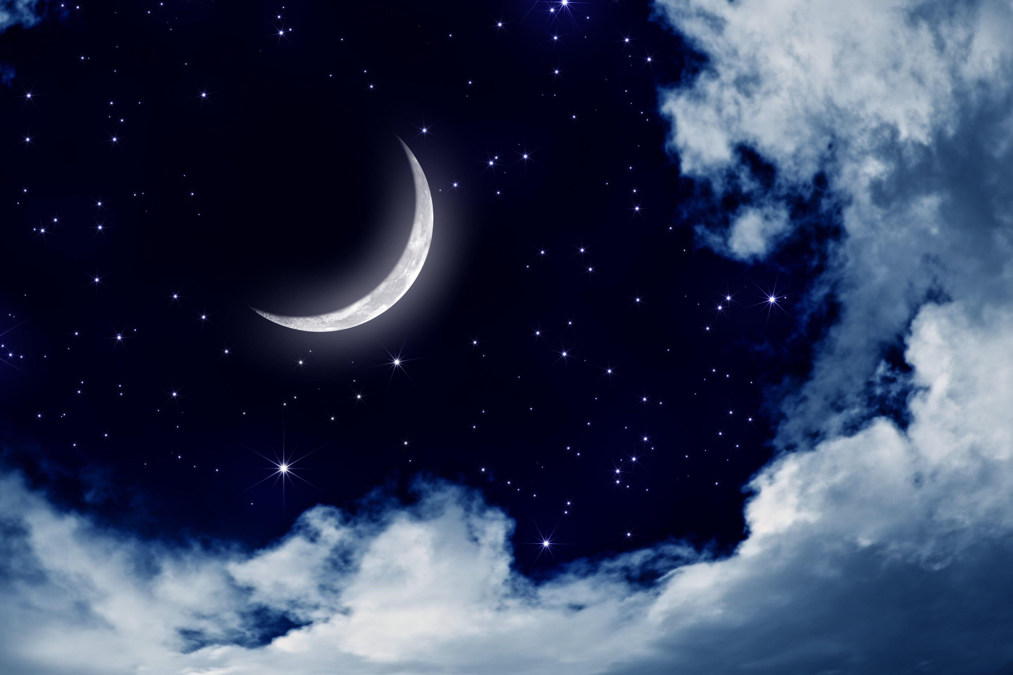 Sky: Moon Landscape Nature Moonlight Stars Sky Night Clouds