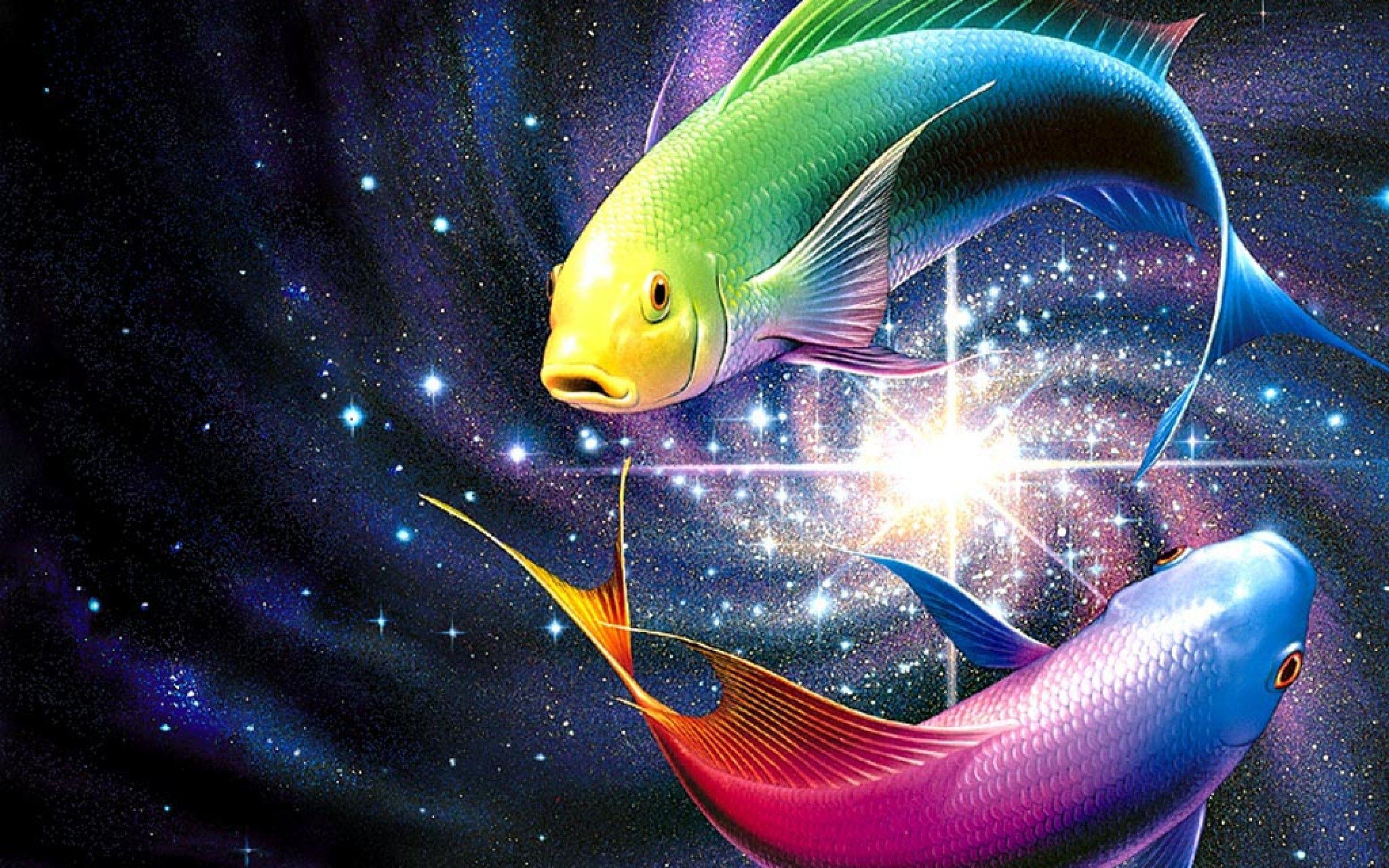 Free 3D Desktop Wallpaper. Pisces Wallpaper [ Pisces HD Wallpaper ]. Colorful fish, Cross paintings, Fish painting