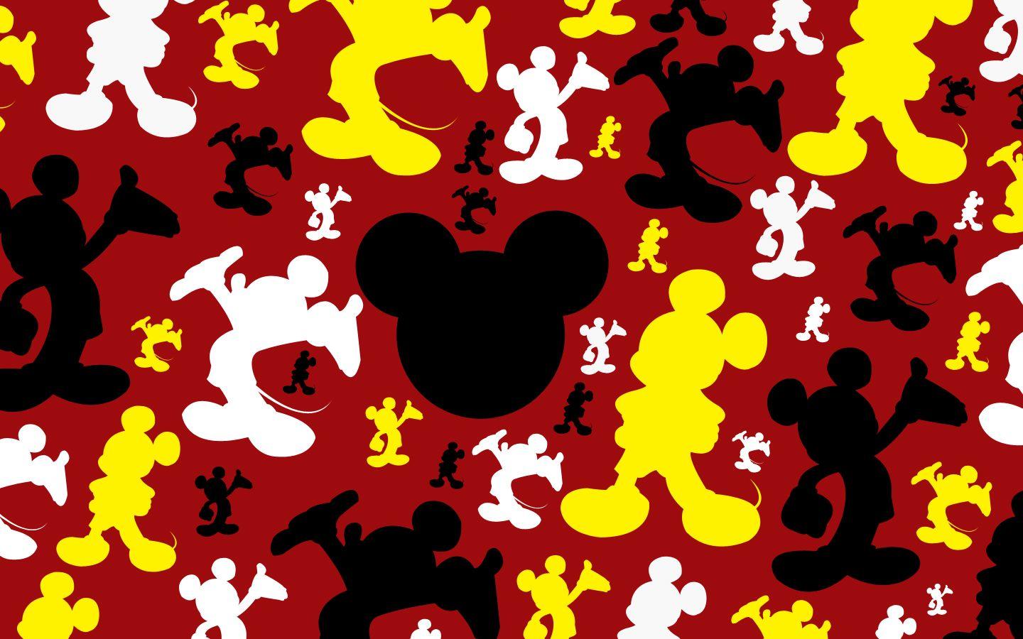 Mickey Mouse Pattern Of Red, Black And Yellow Polka Dots On A