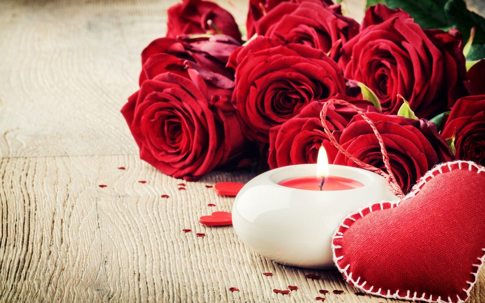Red Roses, Candle, Heart Widescreen Wallpaper. Wide Wallpaper.NET