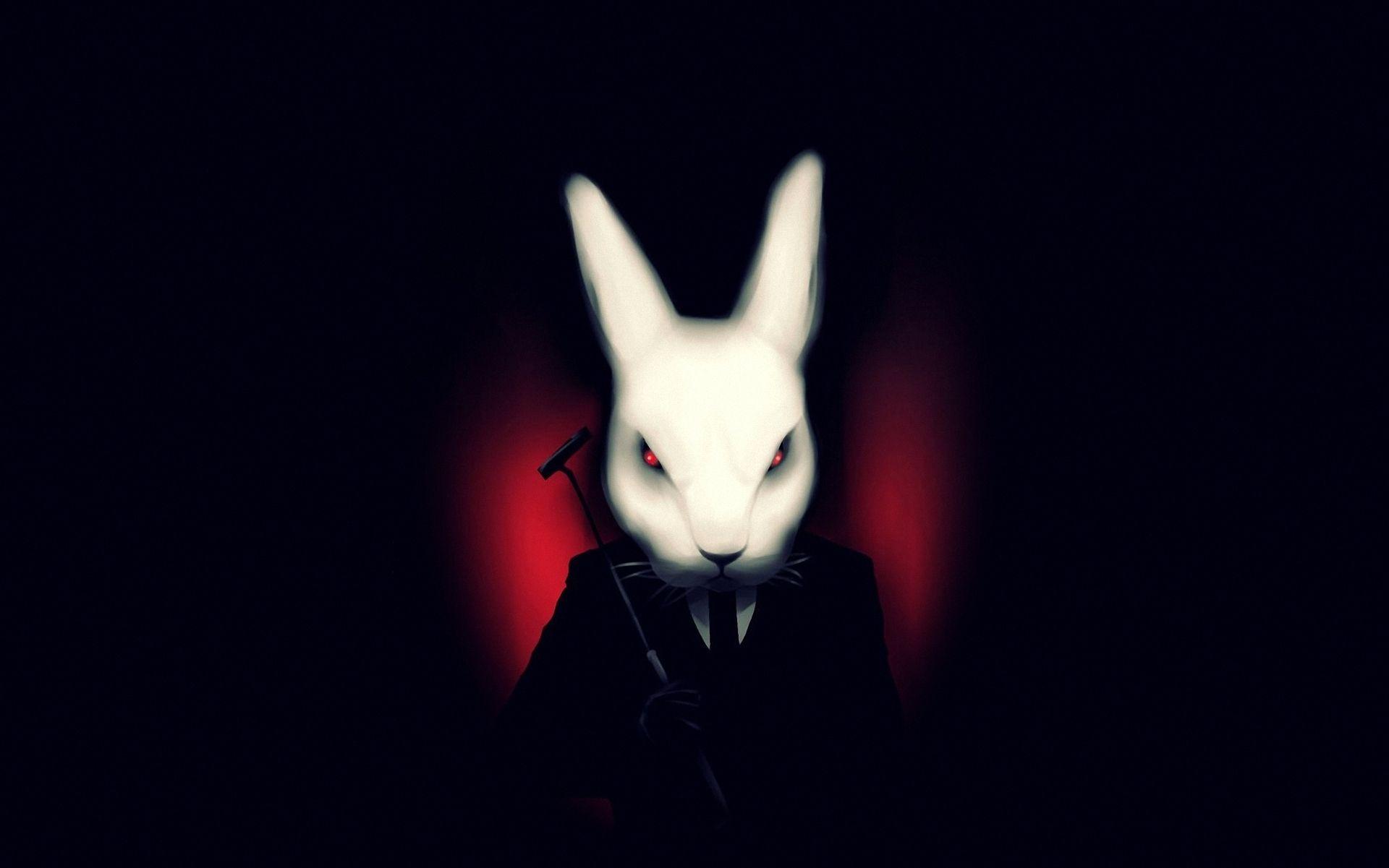 Art misfits black background rabbit white suit vampire dark