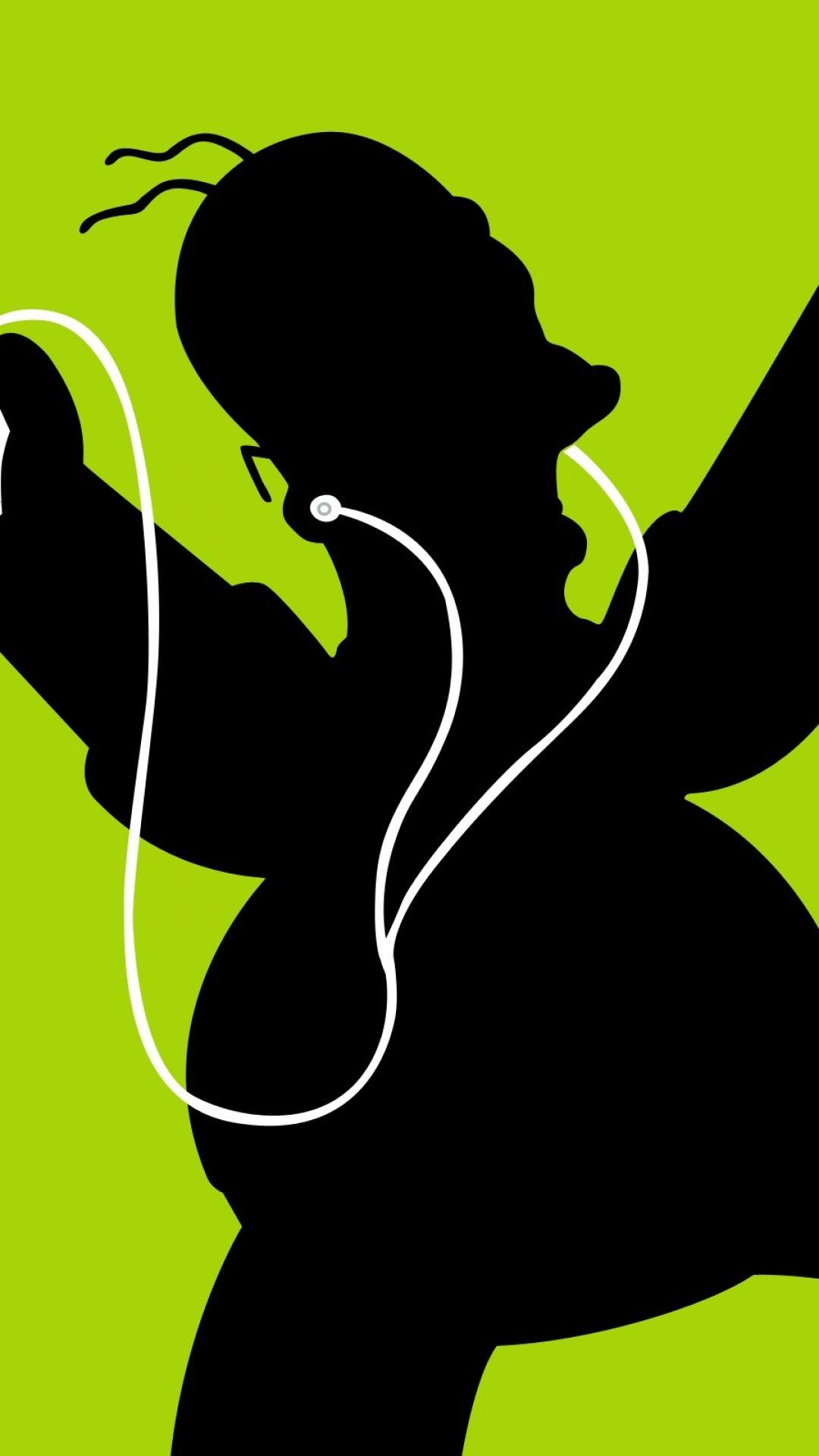 Homer Simpson Black Green Headphones Music Android Wallpaper