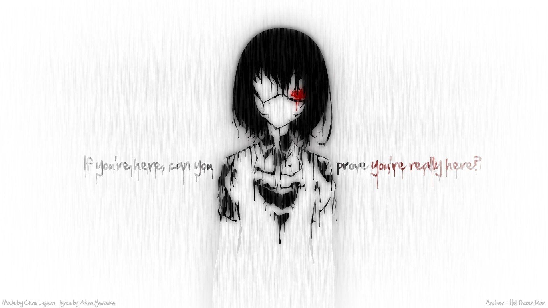 Creepy rain blood quotes eyepatch typography anime anime