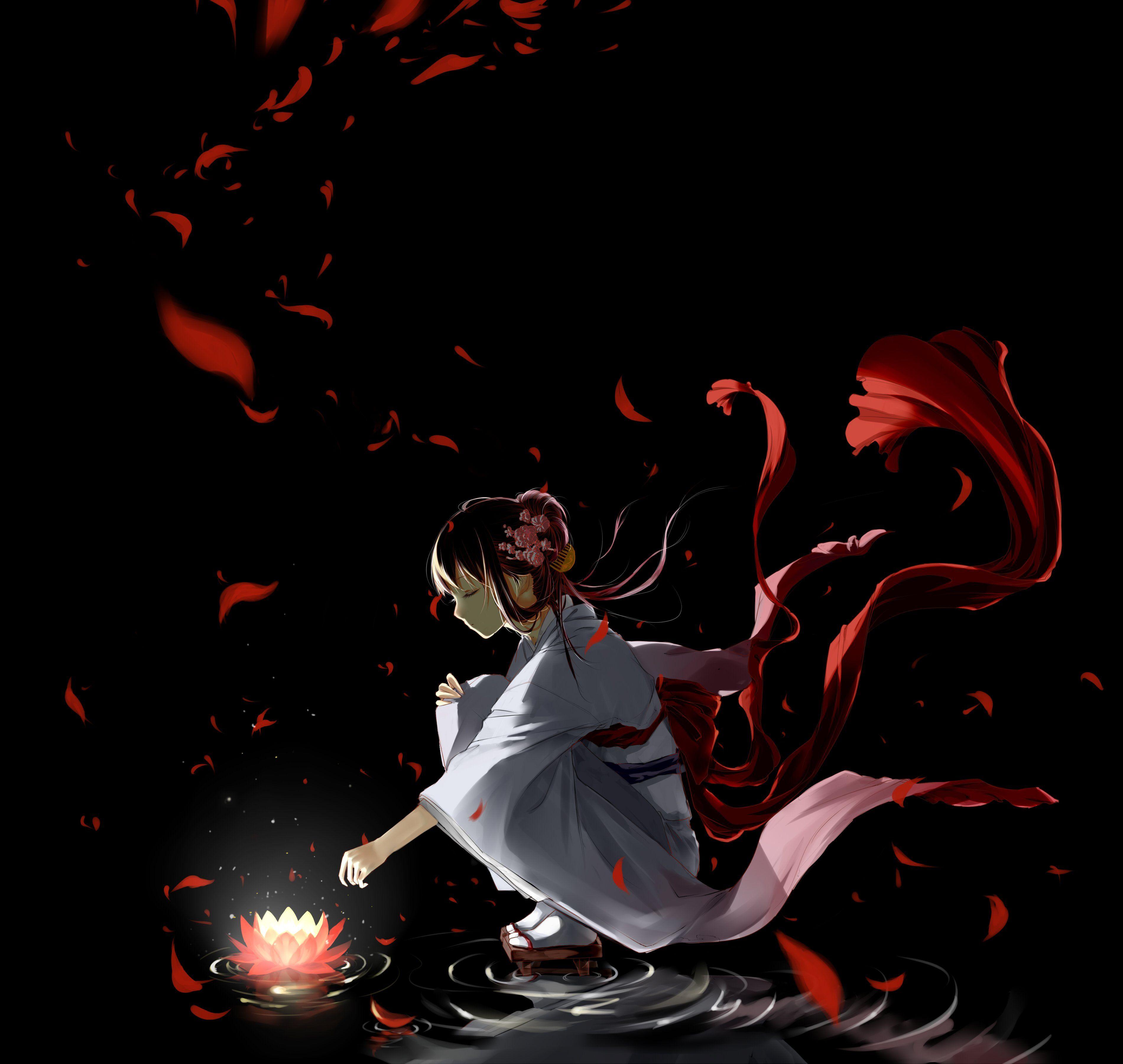Night lotus girl creepy anime wallpaperx3600