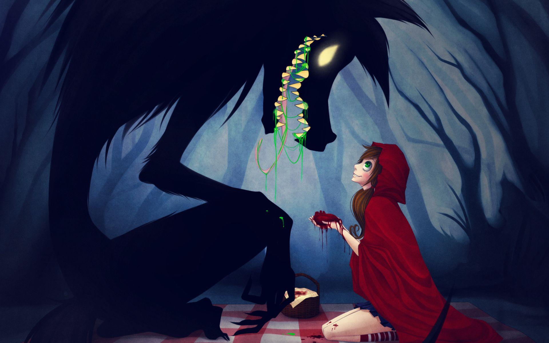 Red Riding Hood Anime Animals Wolves Trees Forest Women Girls Dark Creepy Spooky Fangs Wallpaperx1200