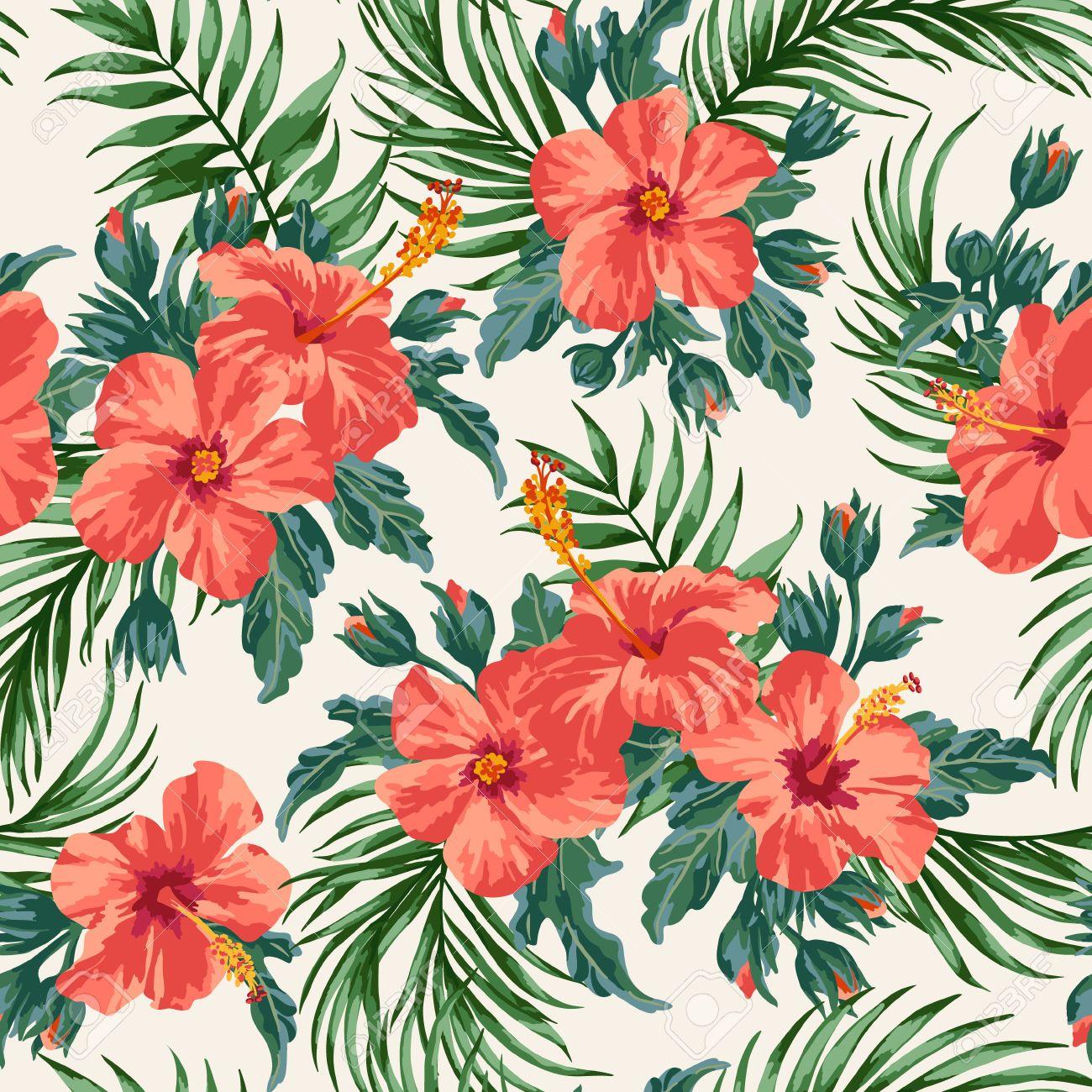 40210498 Seamless Exotic Pattern With Tropical Leaves And Flowers On