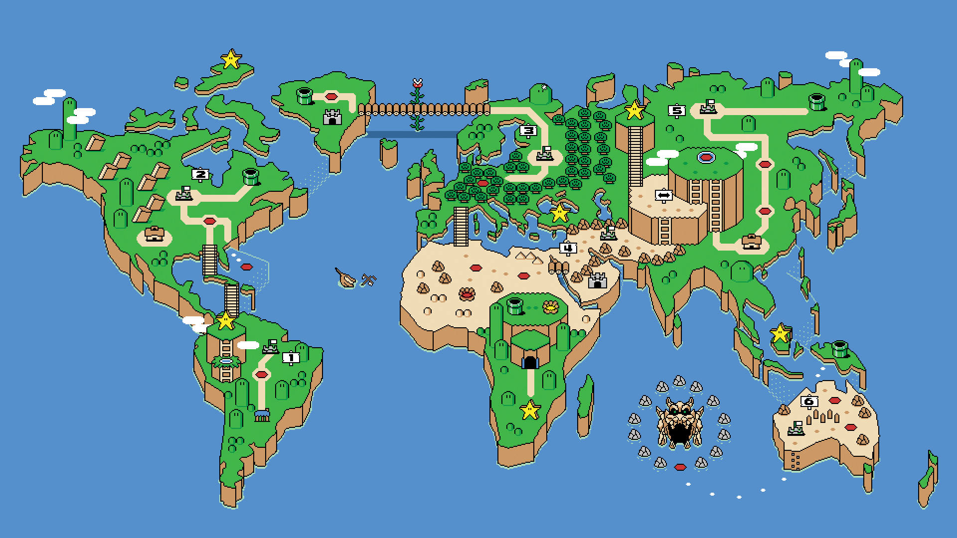 Luigi Mario NES Pixel Art Retro Games Super World Video Map