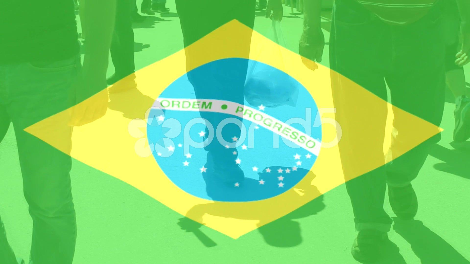 Stock Video: Brazil flag and People