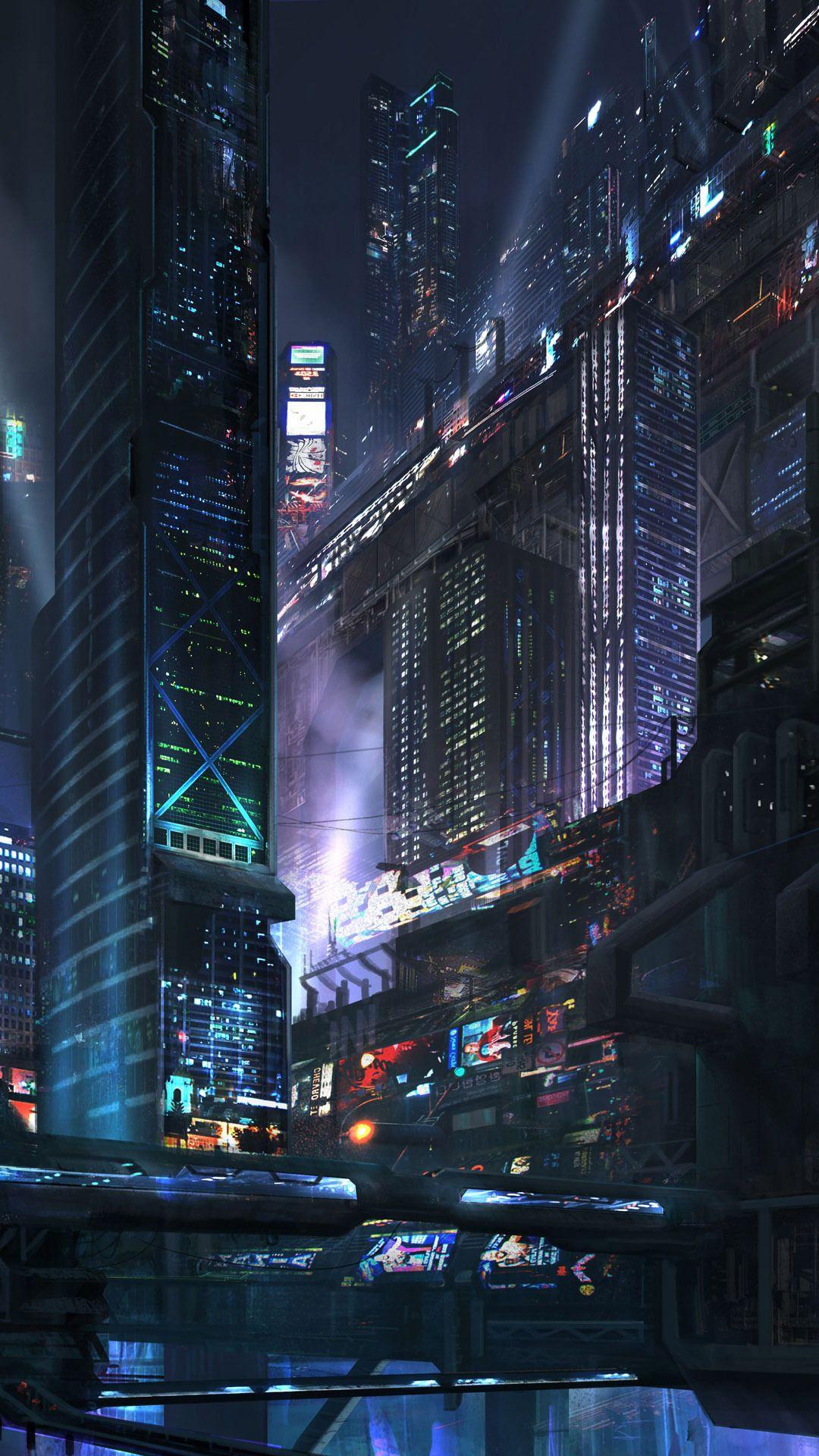 Futuristic city at night Mobile Wallpaper 14008. Wallpaper