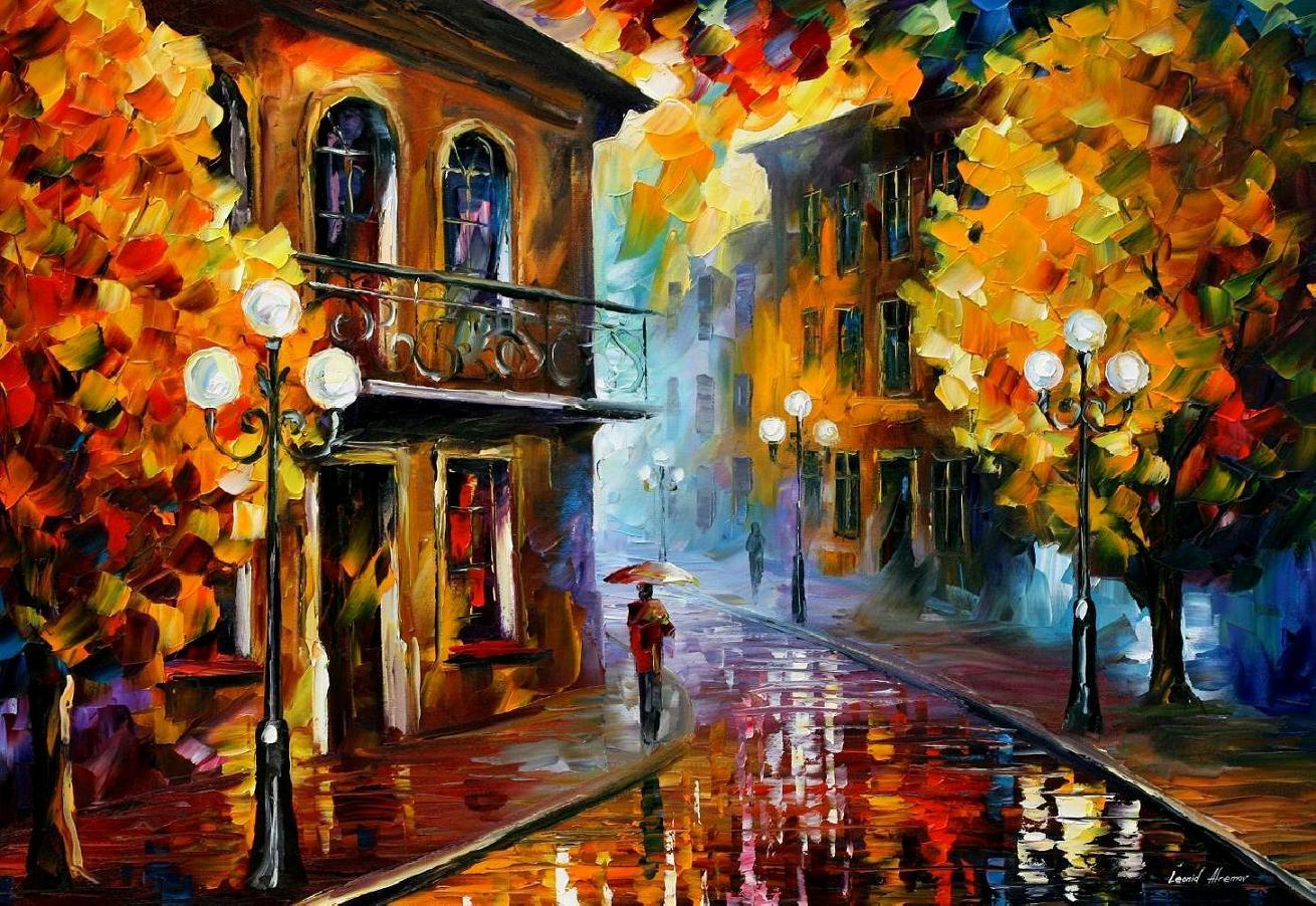 FALL RAIN 2— PALETTE KNIFE Oil Painting On Canvas By Leonid Afremov