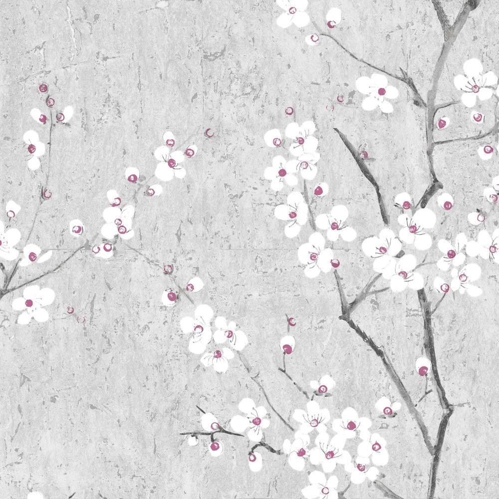 Graham & Brown Kyoto Sakura Soft Gray / White / Pink Wallpaper
