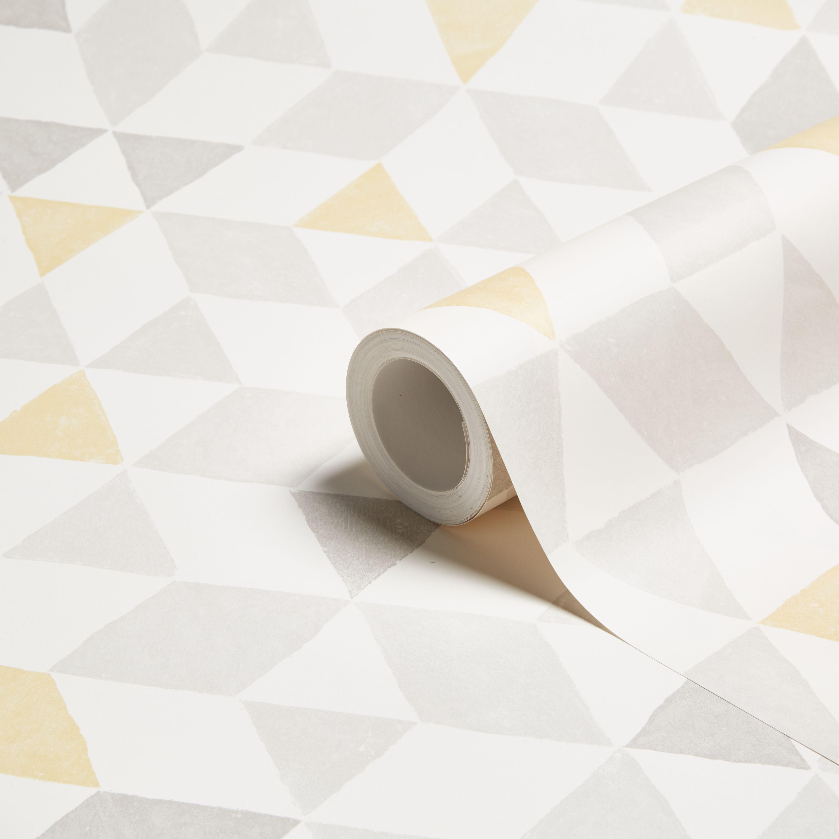 Colours Triangles Soft Lemon Geometric Wallpaper. Departments. DIY