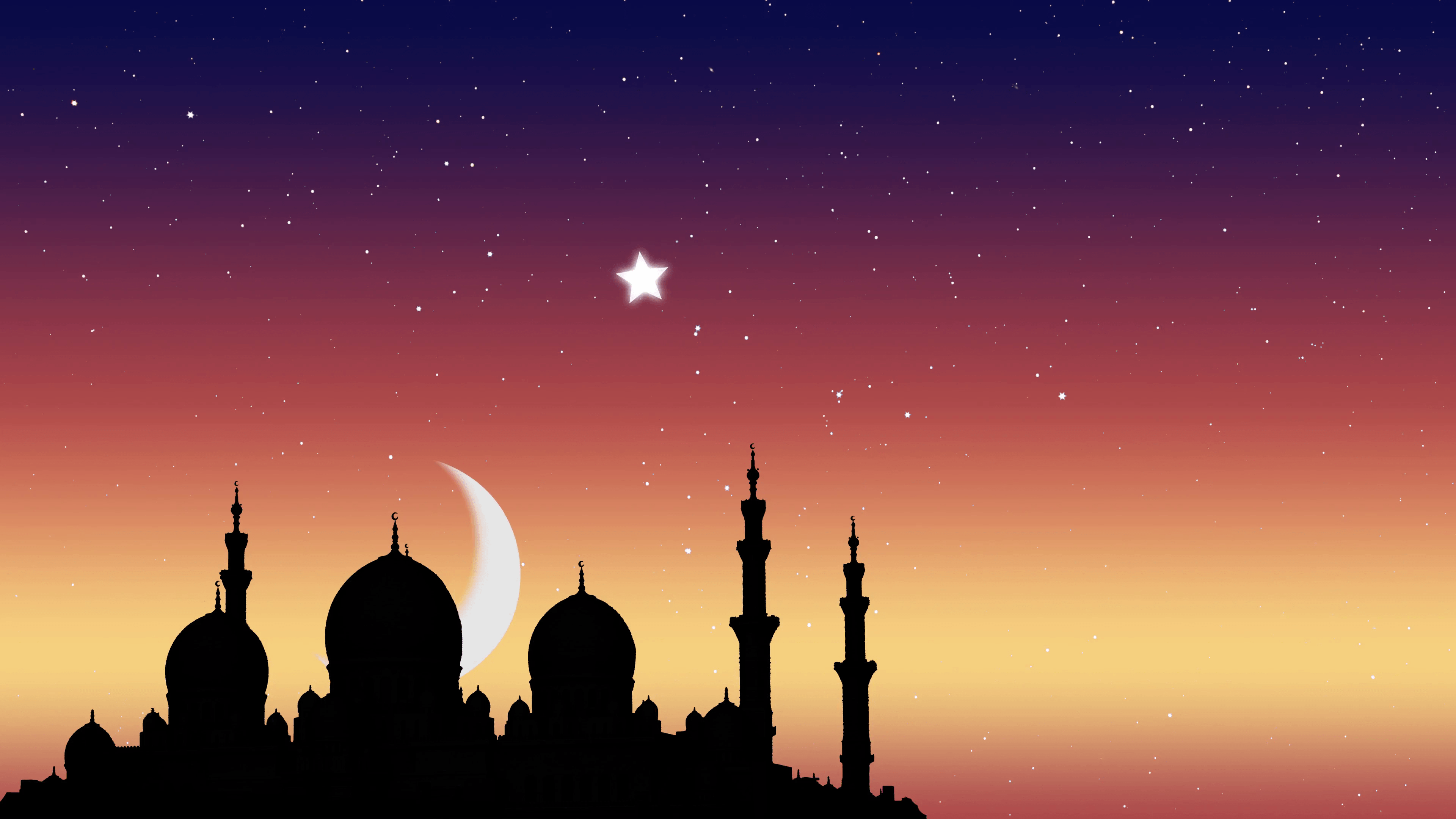 Ramadan Kareem islamic background. Moonrise over the mosque and