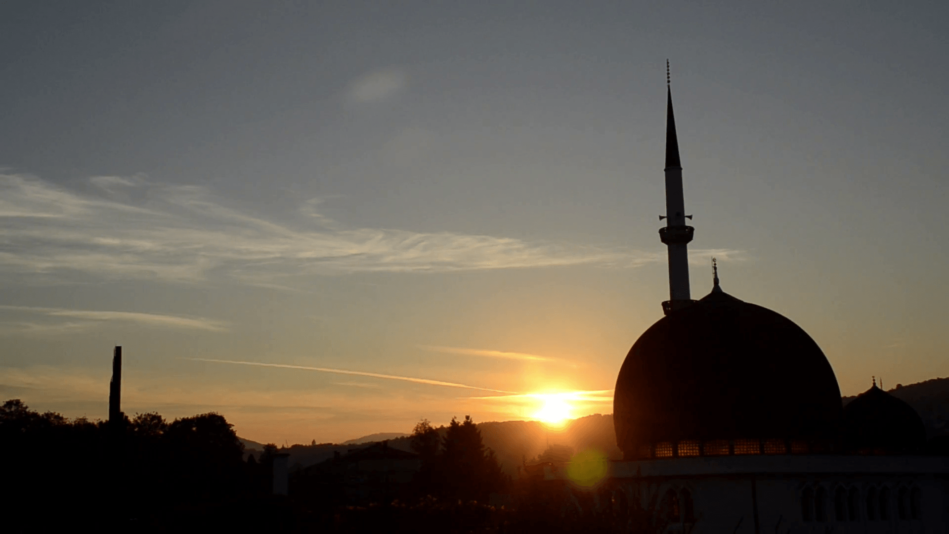 Silhouette of Mosque on sunset background Stock Video Footage