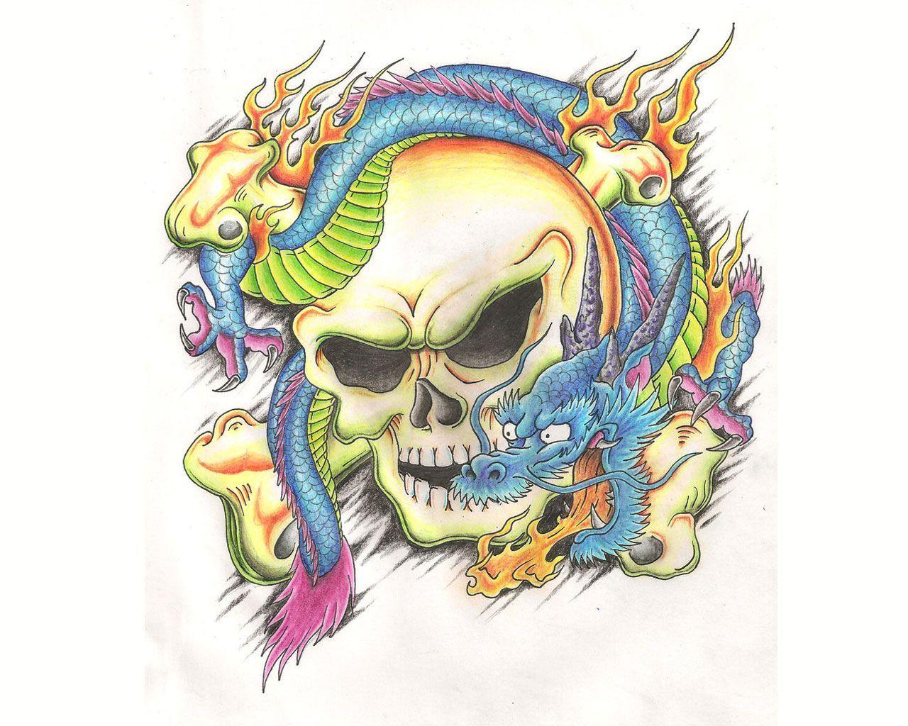 dragon with skull tatoo. Scorpion Skull With Dragon Tattoo