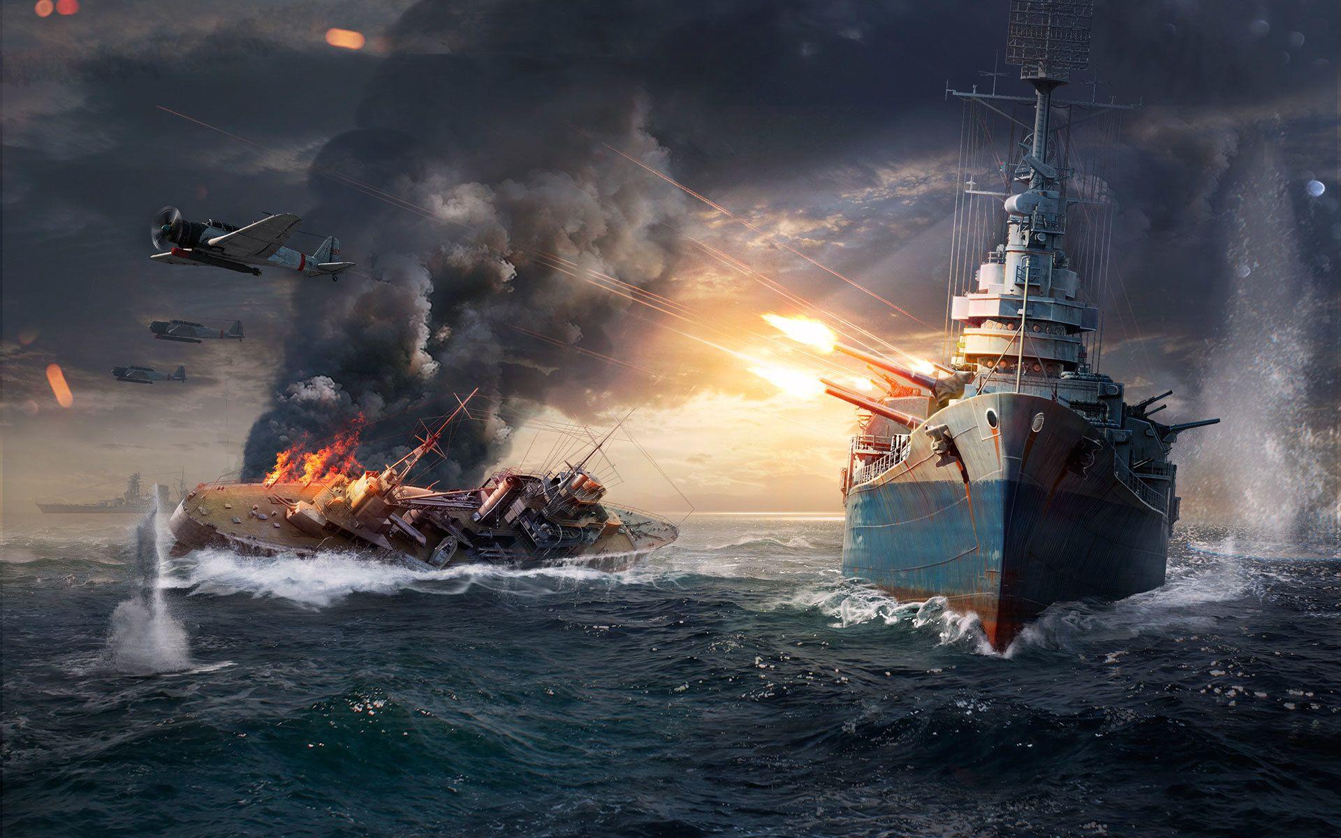 Wallpaper, World of Warships, vehicle, explosion, Battleship