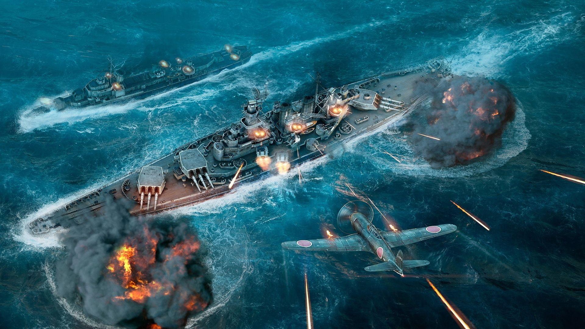 Full HD Wallpaper world of warships fighter battleship art pacific