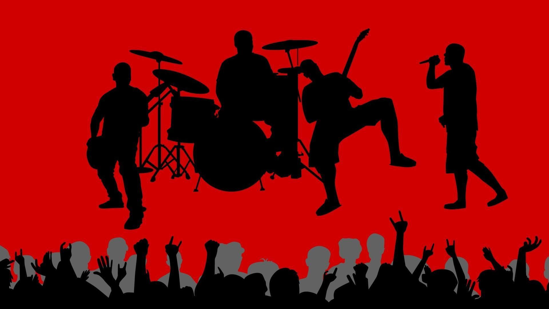 Music vector shadows crowd band red background wallpaper