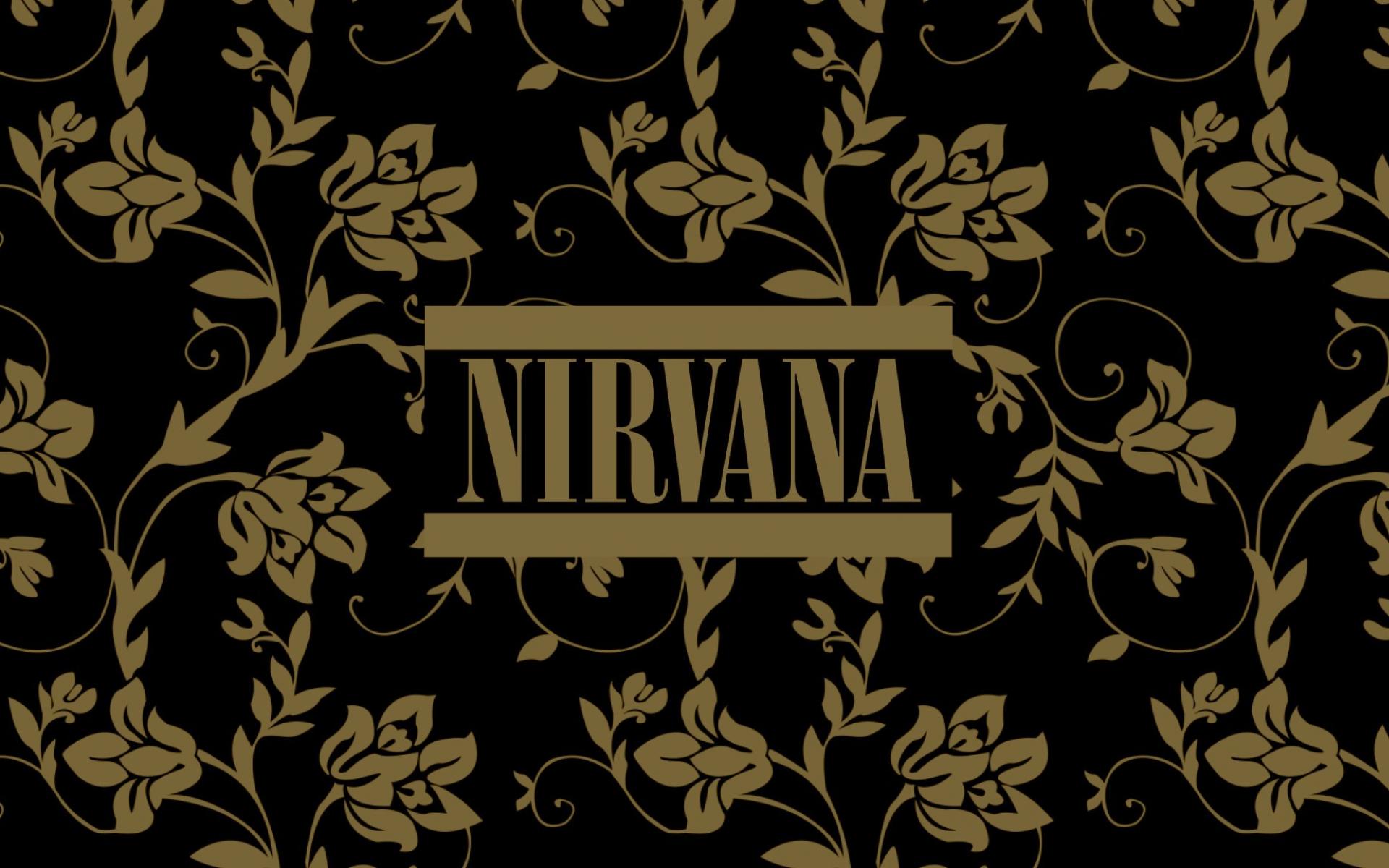 Typography nirvana music bands floral black background wallpaper