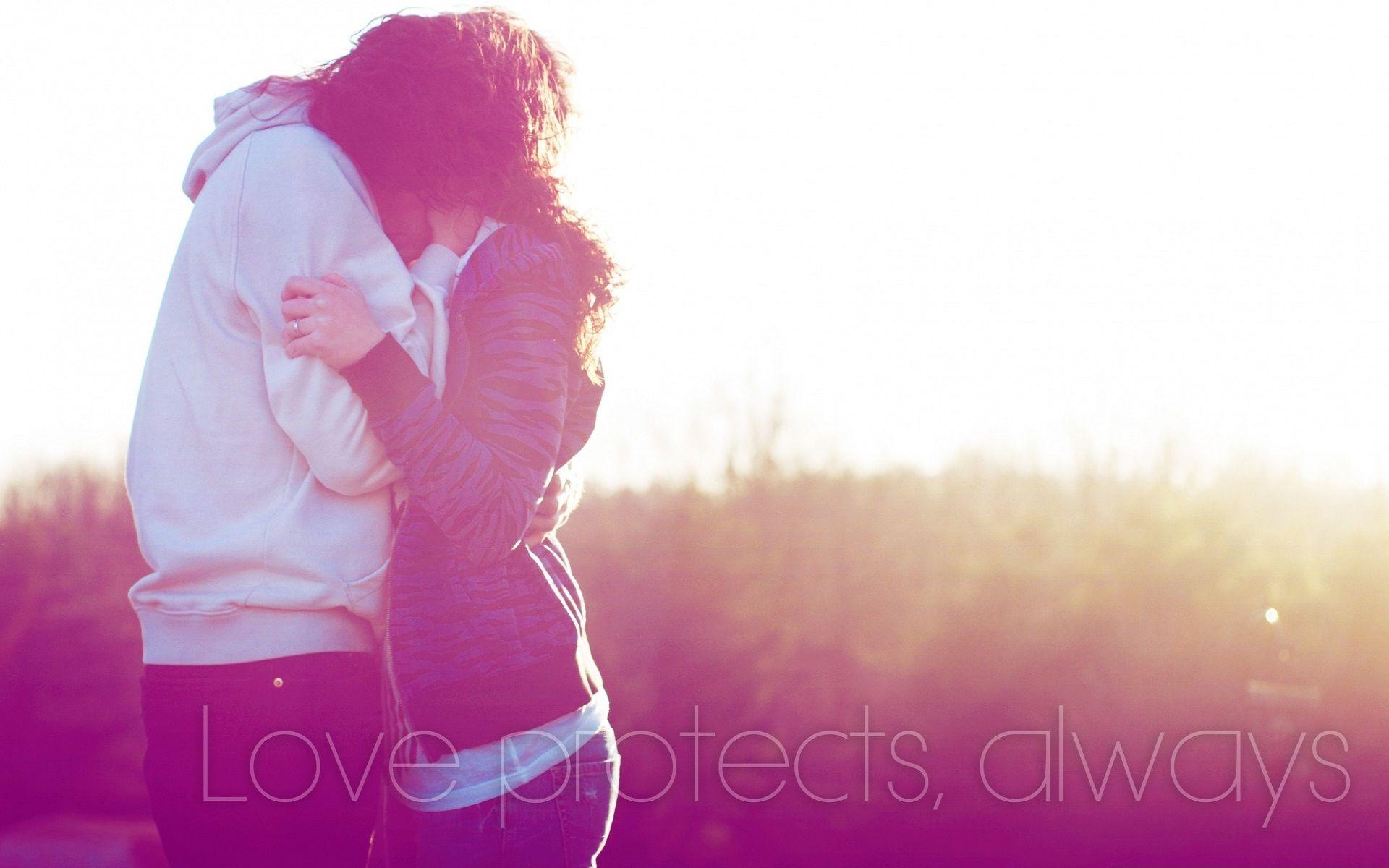 Love Protect Always Couple Hugs And Kisses Wallpaper. HD