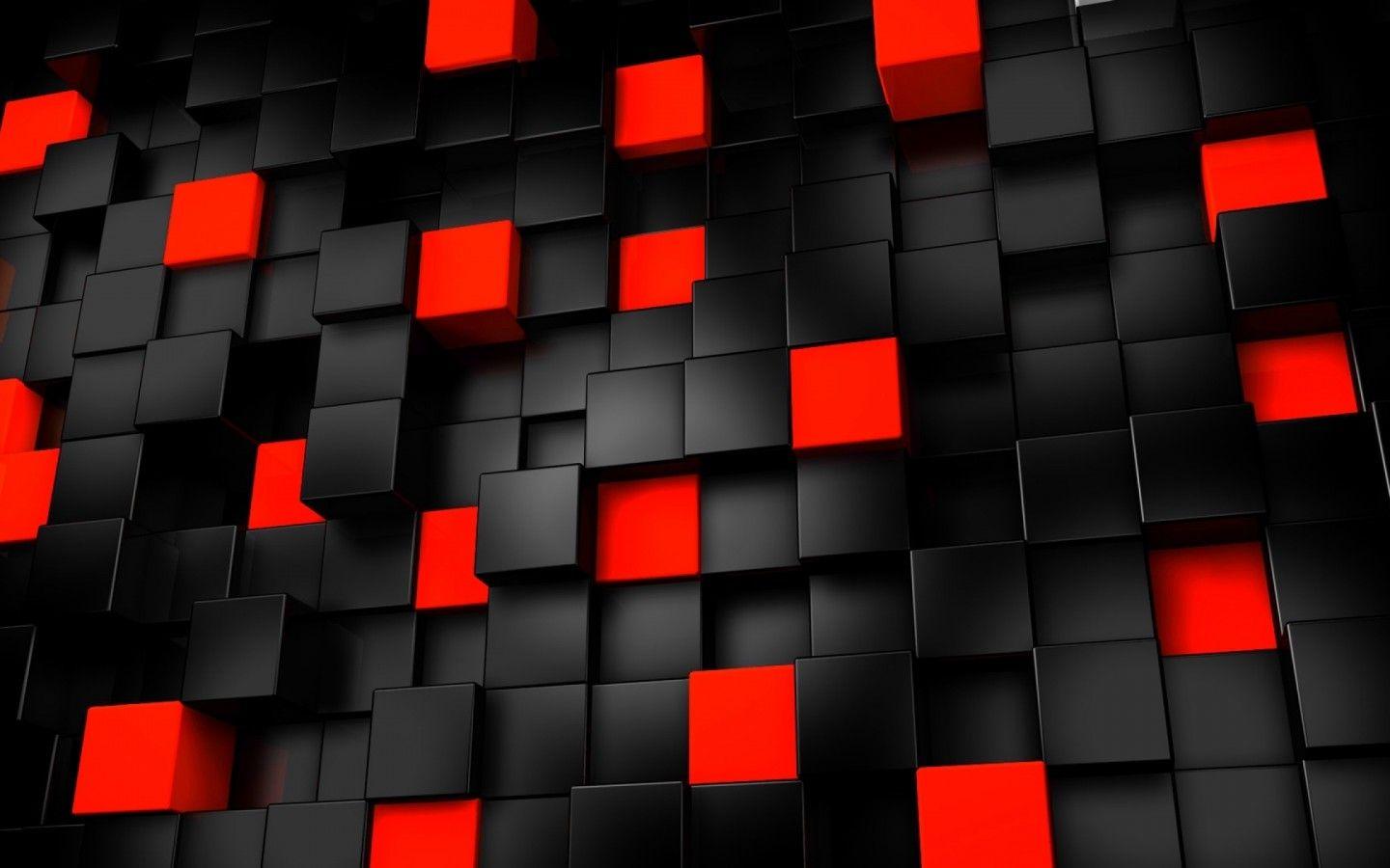 Wallpaper 3D, Cubes, Black, Red, Abstract