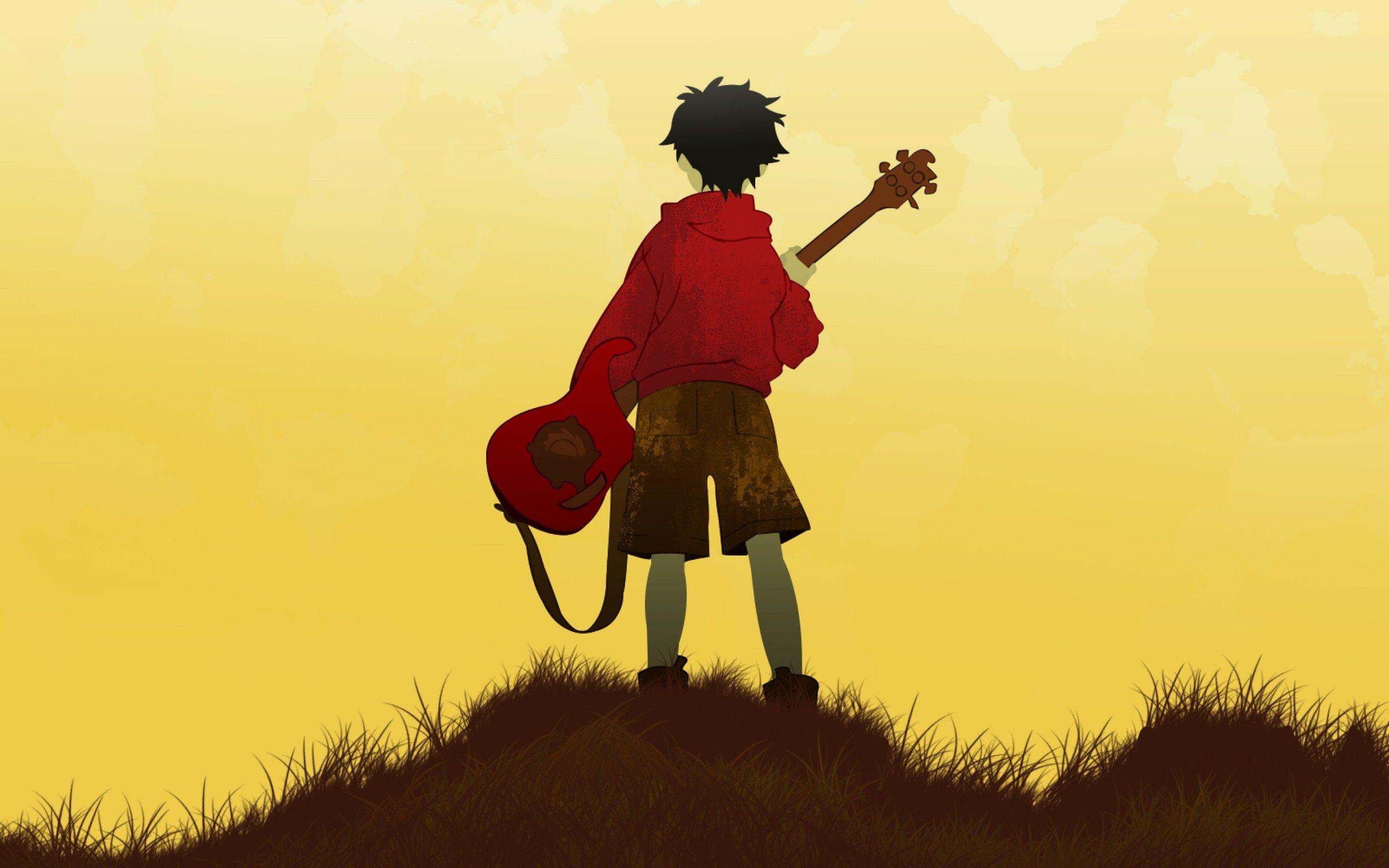 Animation Boy in Red Jacket and Guitar