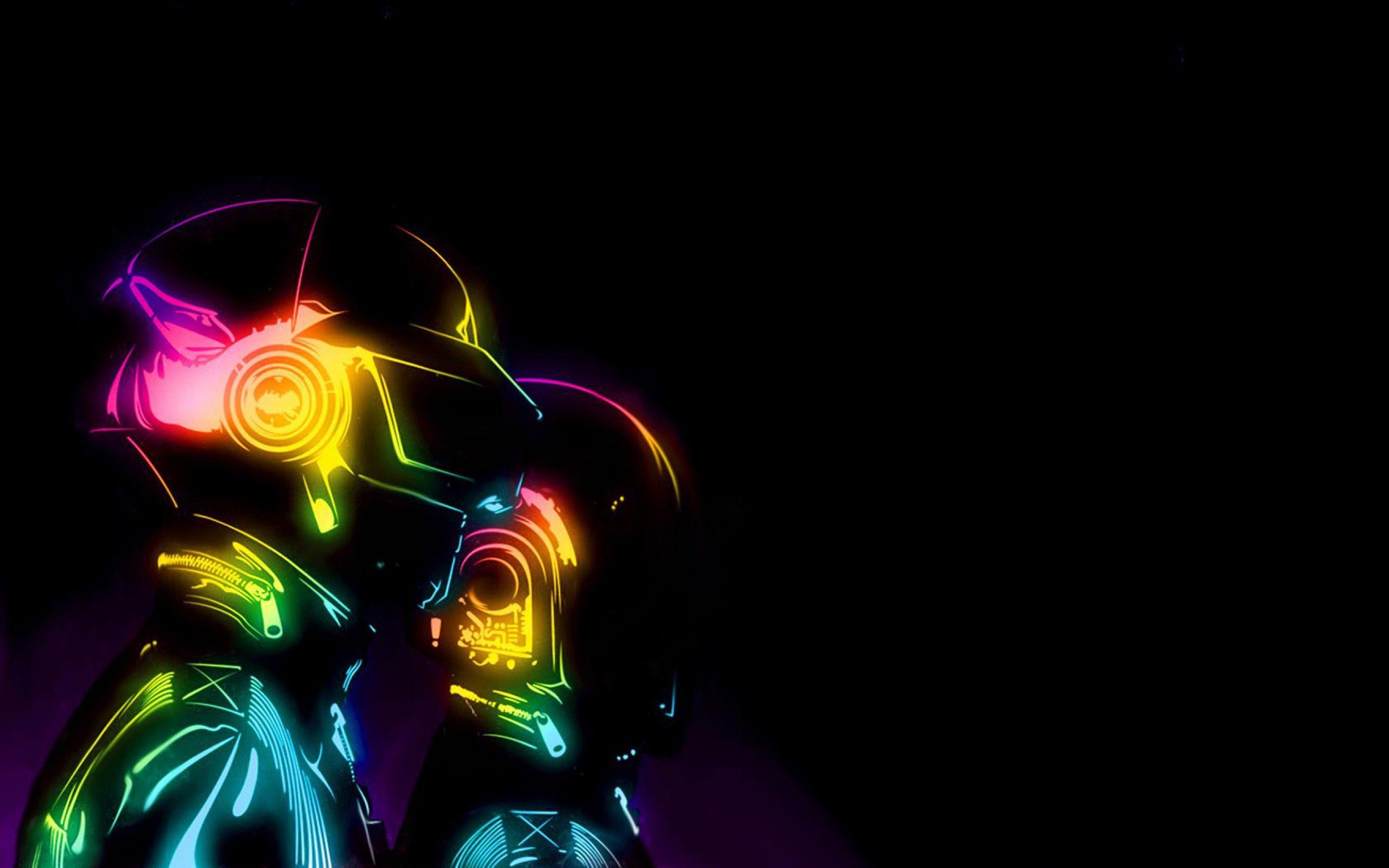 Daft Punk, artwork, neon, electronic music wallpaper