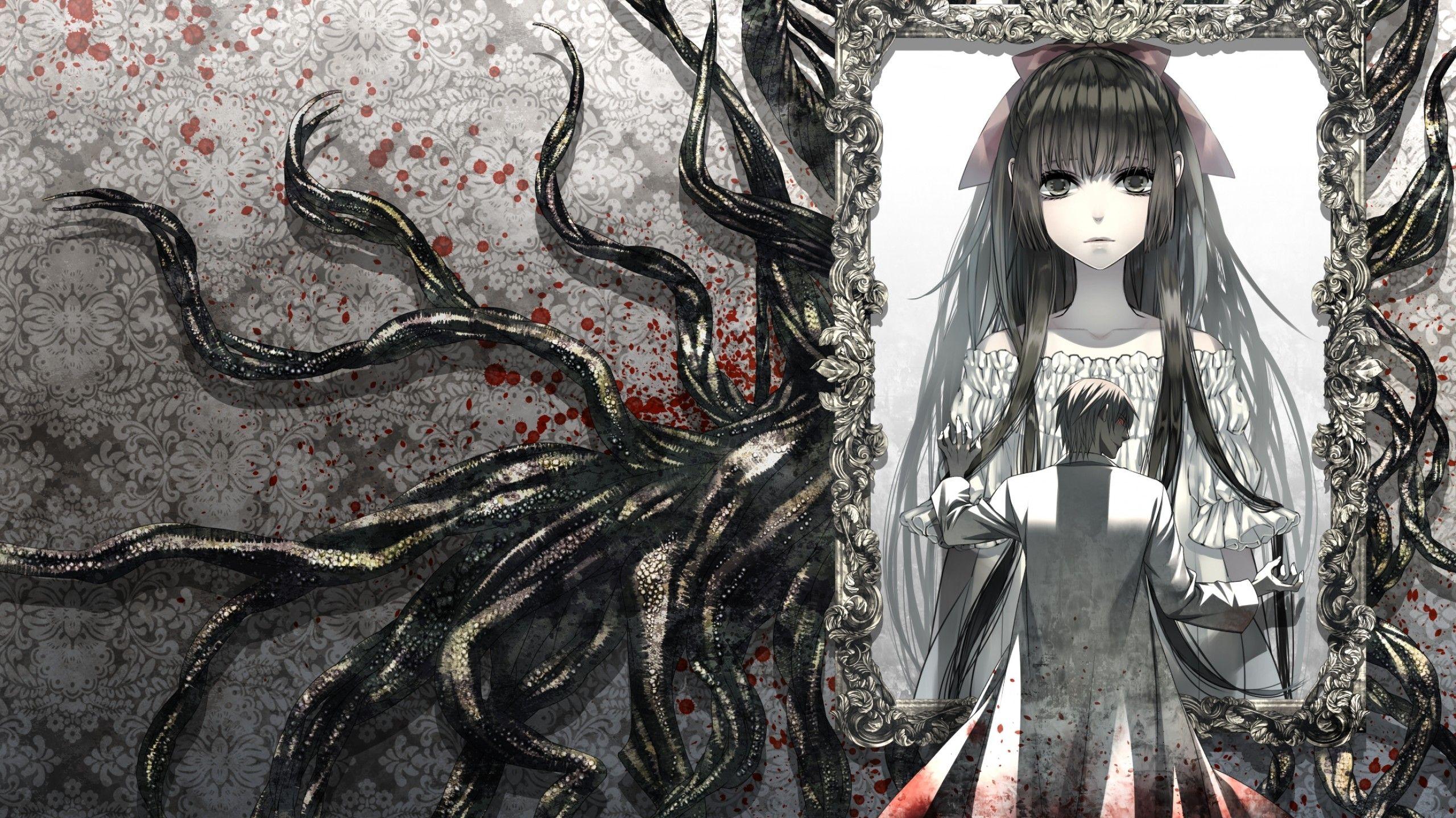 Download 2560x1440 Anime Girl, Creepy, Portrait, Anime Boy