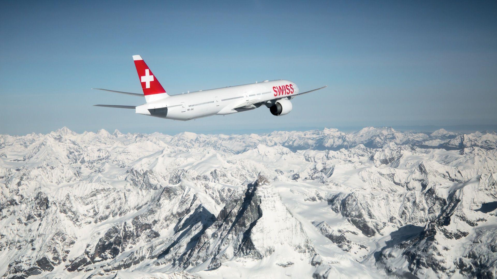 SWISS Boeing 777 over the Alps. World of SWISS