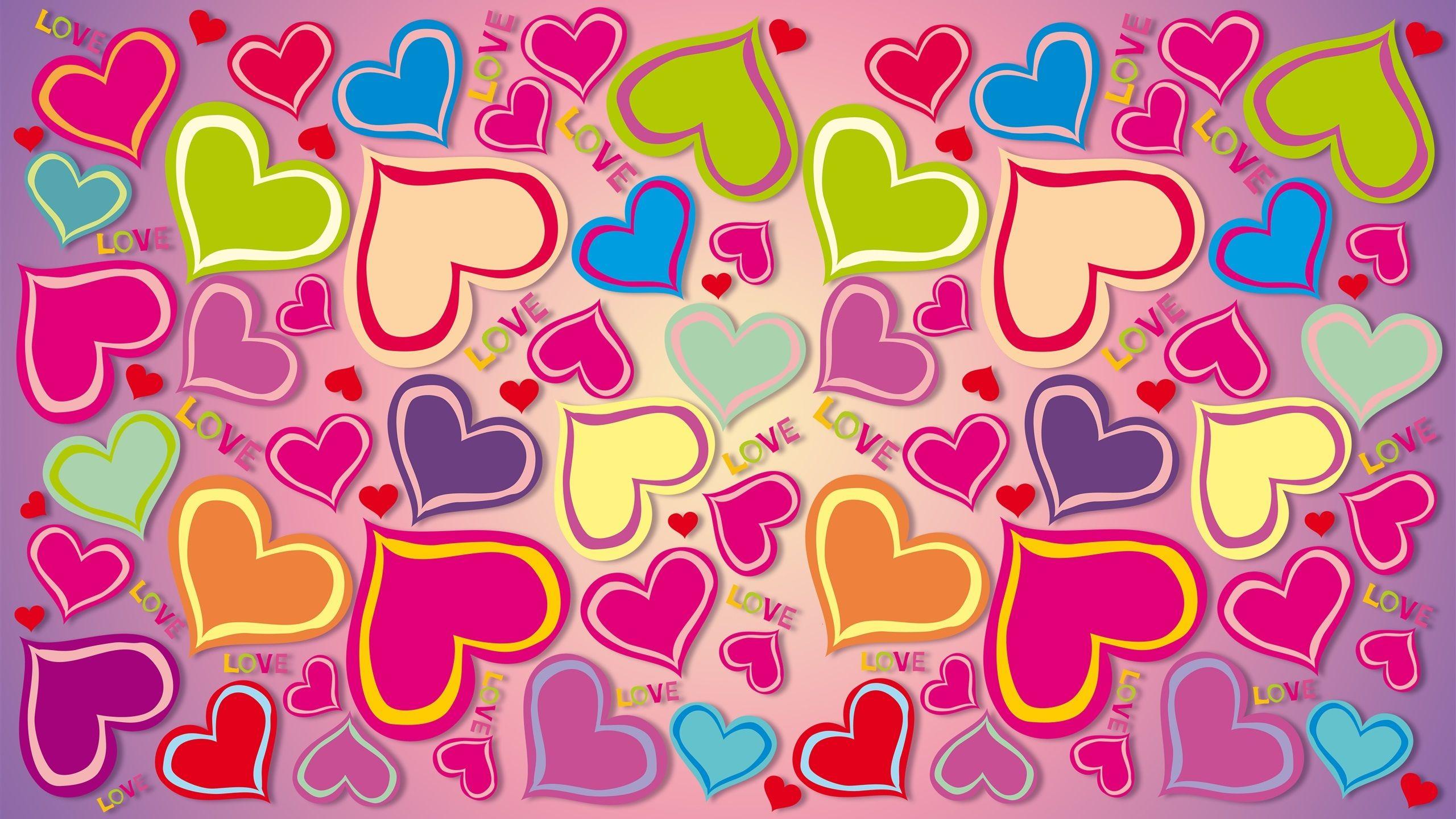 Colorful hearts, love wallpaper