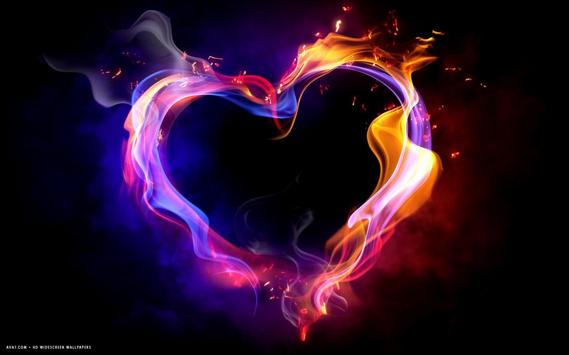heart art colorful shape flames black HD widescreen